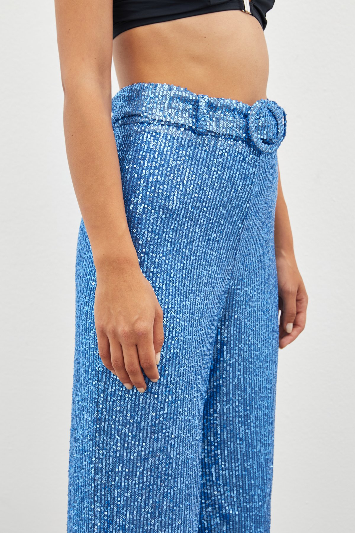 Belted Sequin Trousers - INDIGO