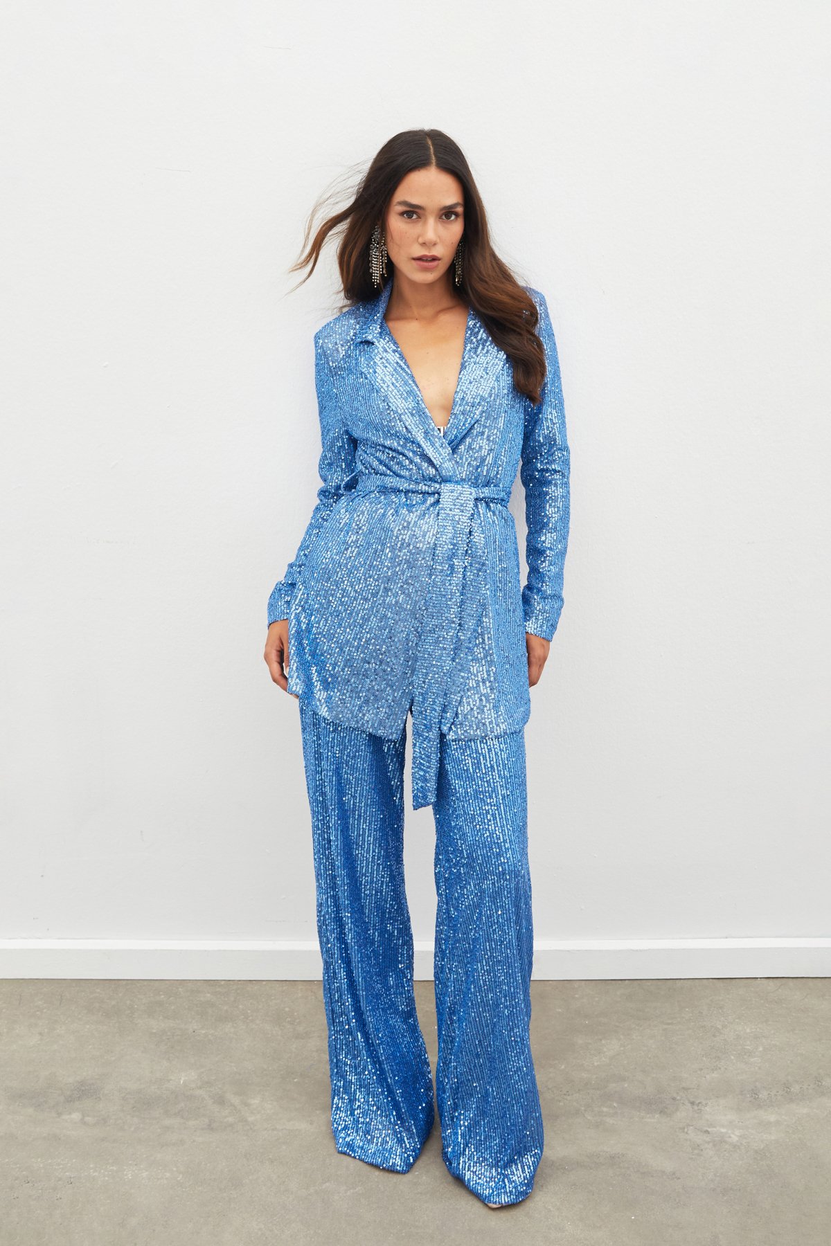 Belted Sequin Trousers - INDIGO
