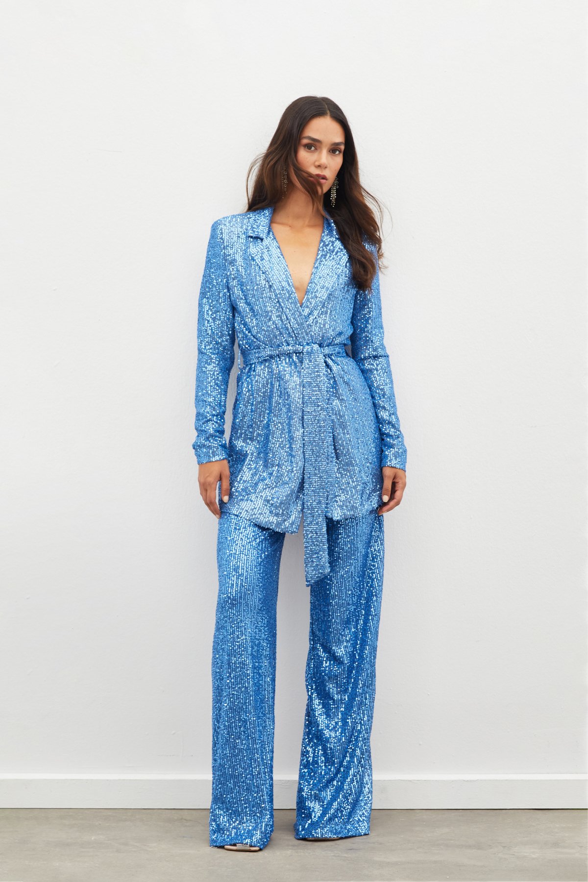 Belted Sequin Trousers - INDIGO
