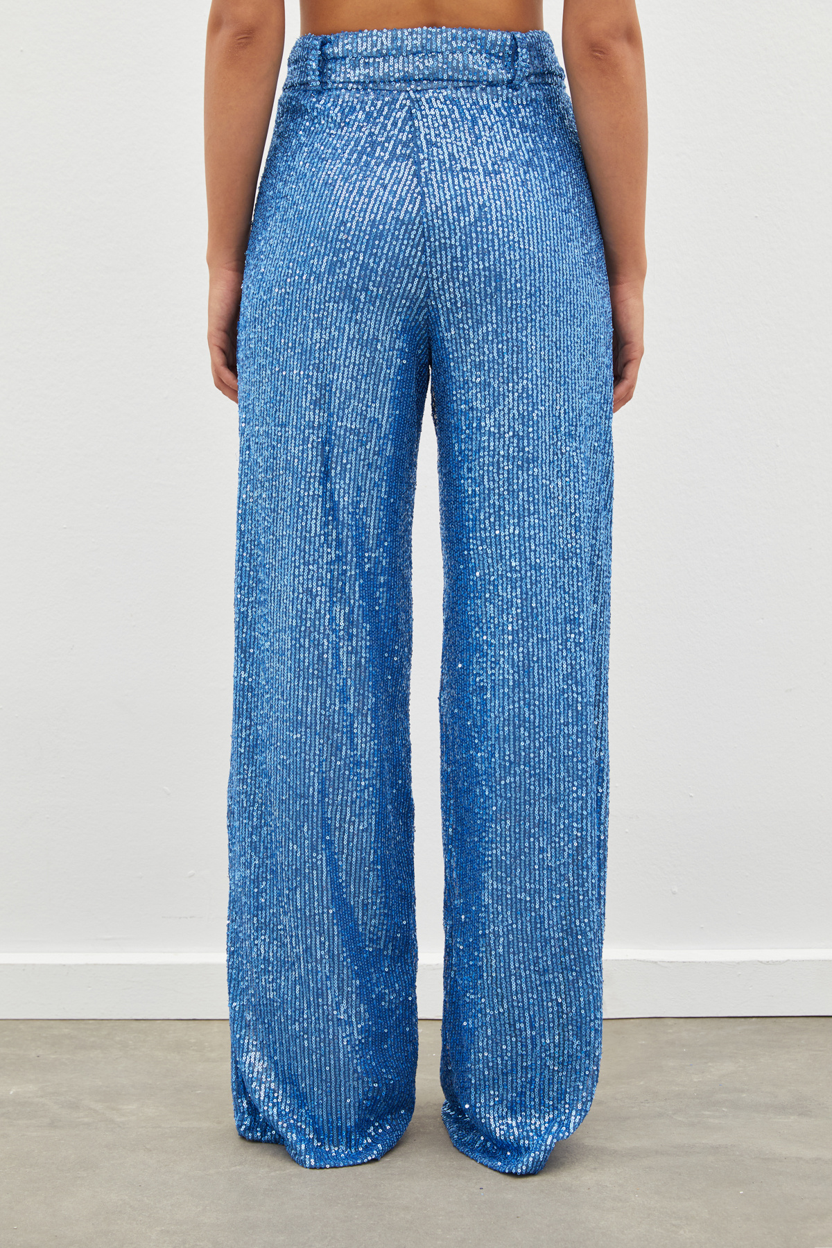 Belted Sequin Trousers - INDIGO