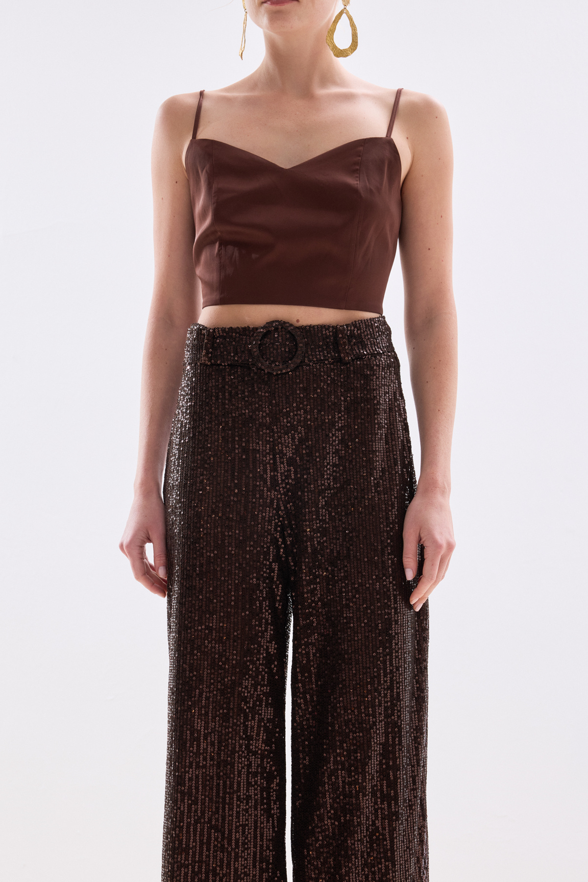 Kemerli Payet Pantolon - Kahve