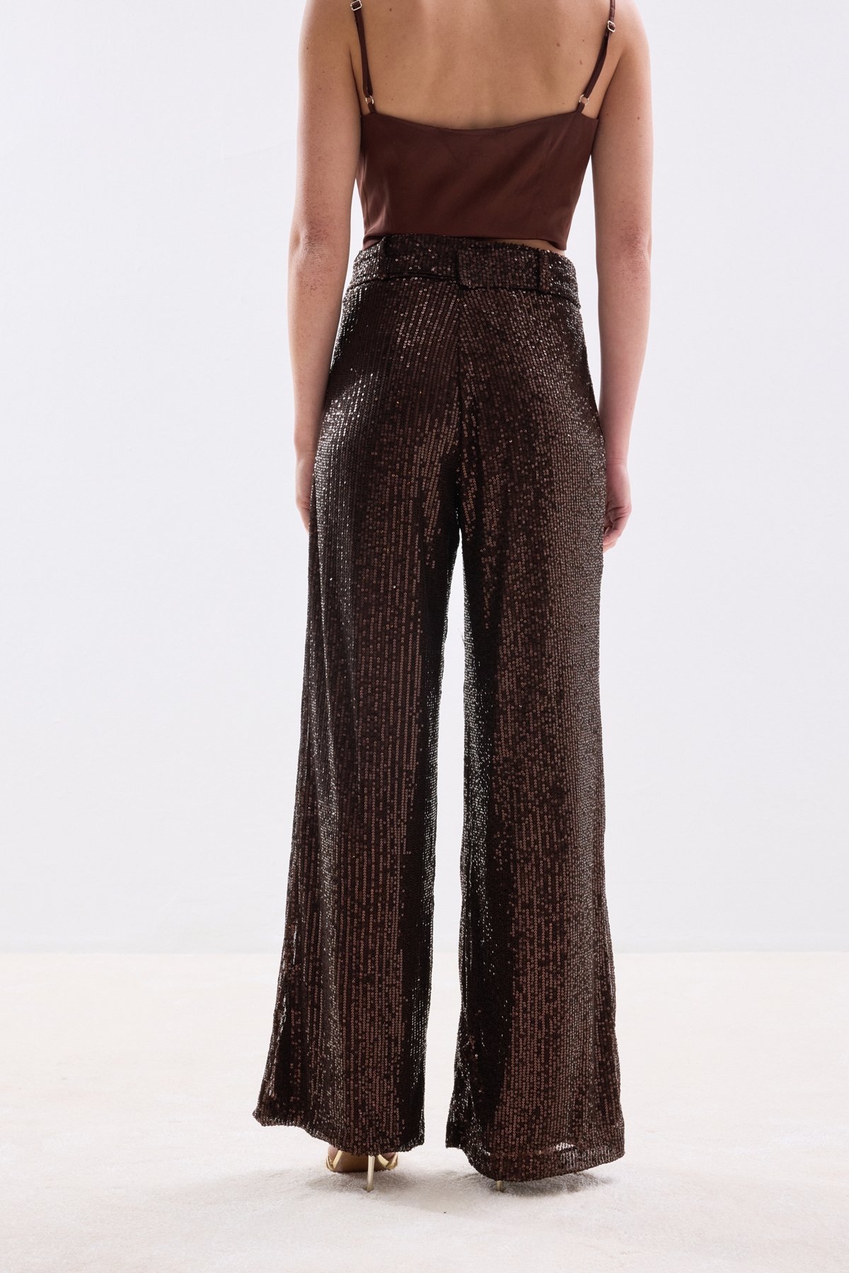 Kemerli Payet Pantolon - Kahve