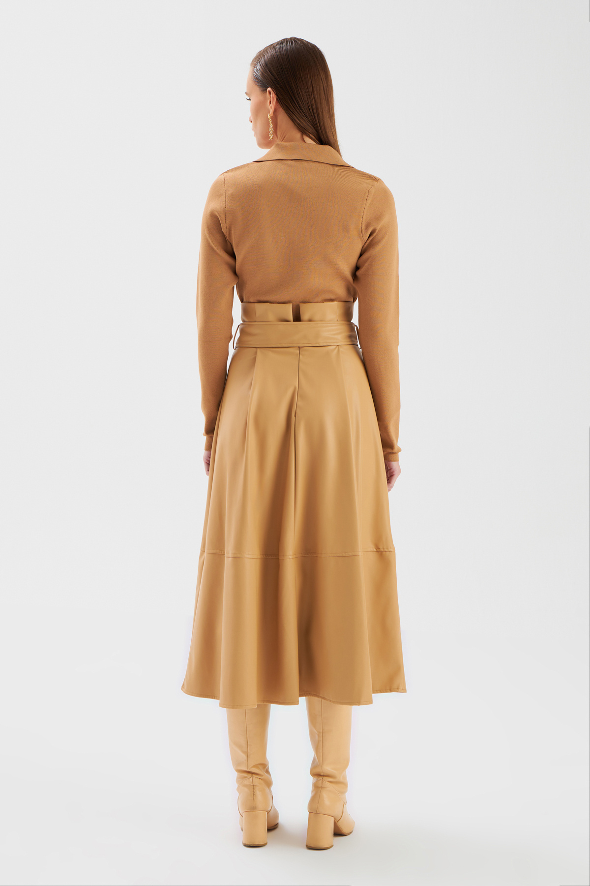 Kemerli Salaş Deri Etek - BEJ