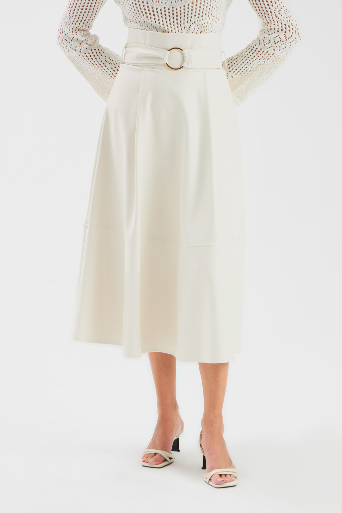 Kemerli Salaş Deri Etek - EKRU