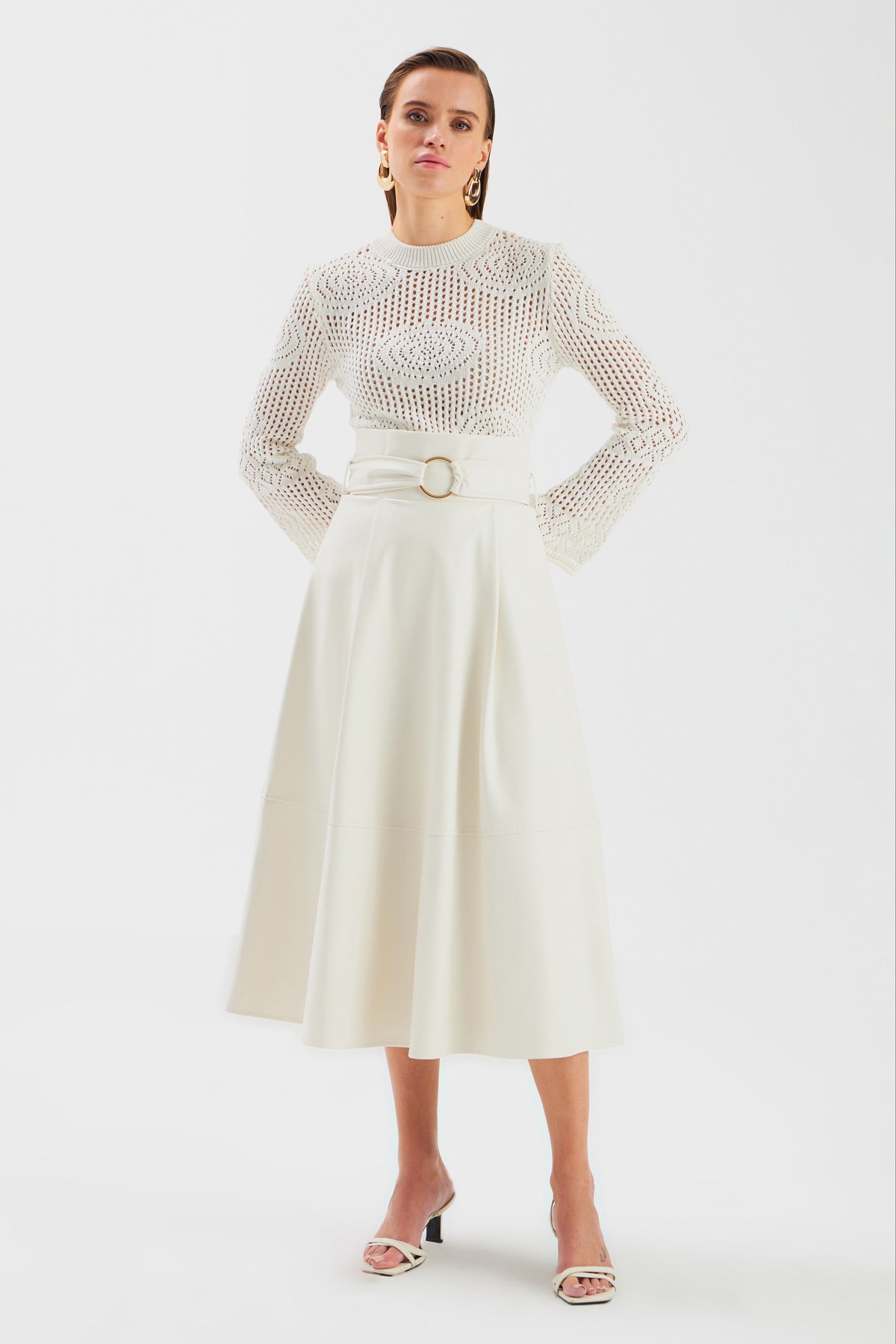 Kemerli Salaş Deri Etek - EKRU