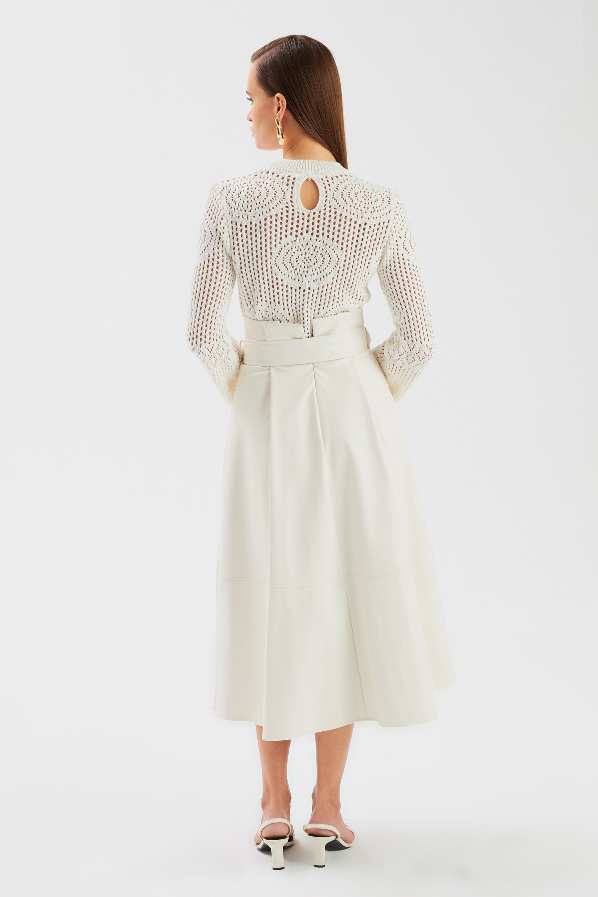 Kemerli Salaş Deri Etek - EKRU