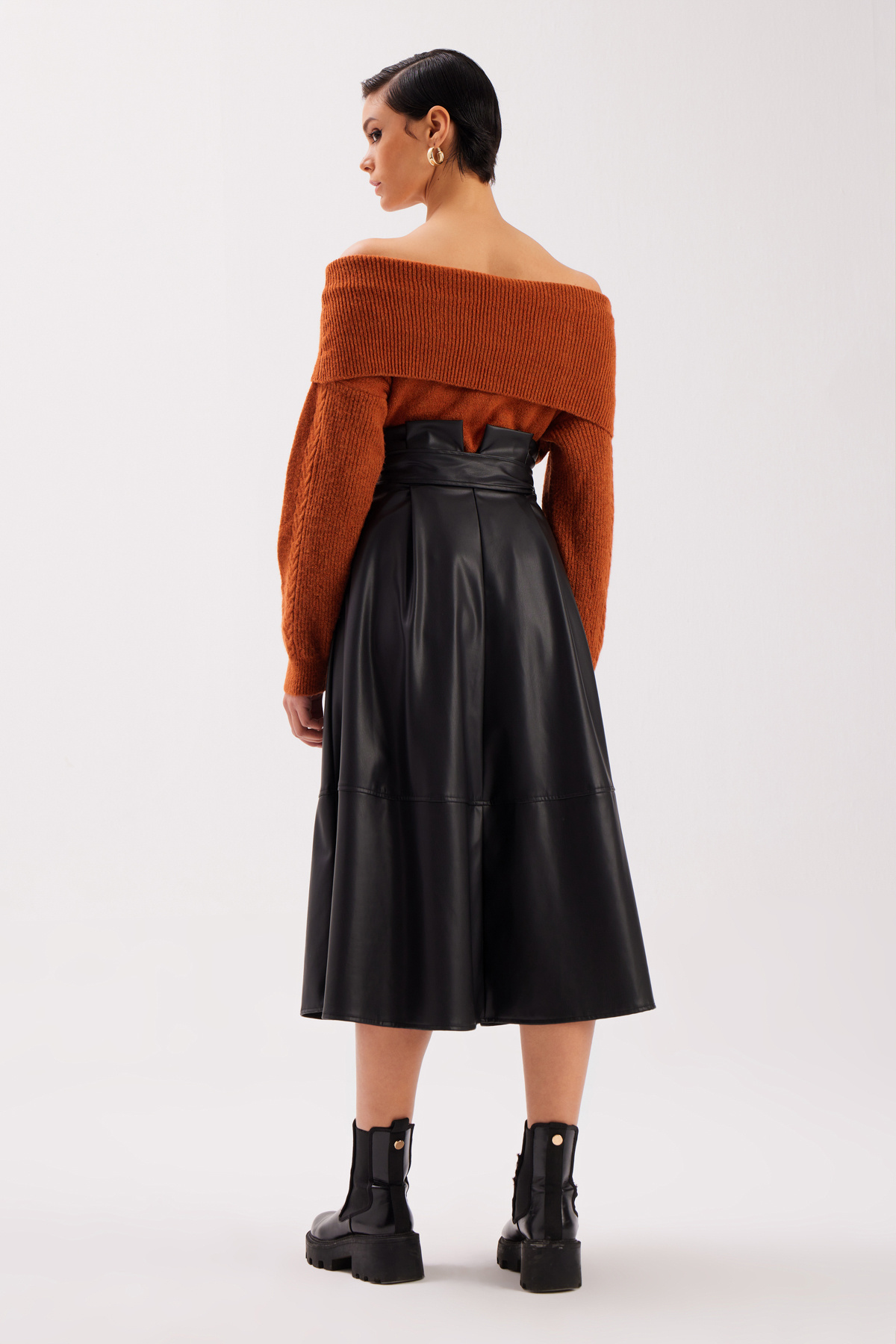 Kemerli Salaş Deri Etek - SİYAH