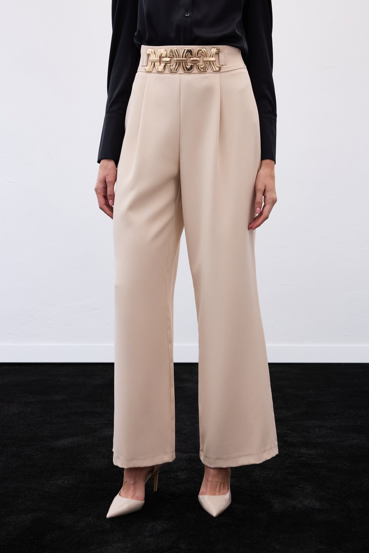 Kemerli Salaş Pantolon - Bej