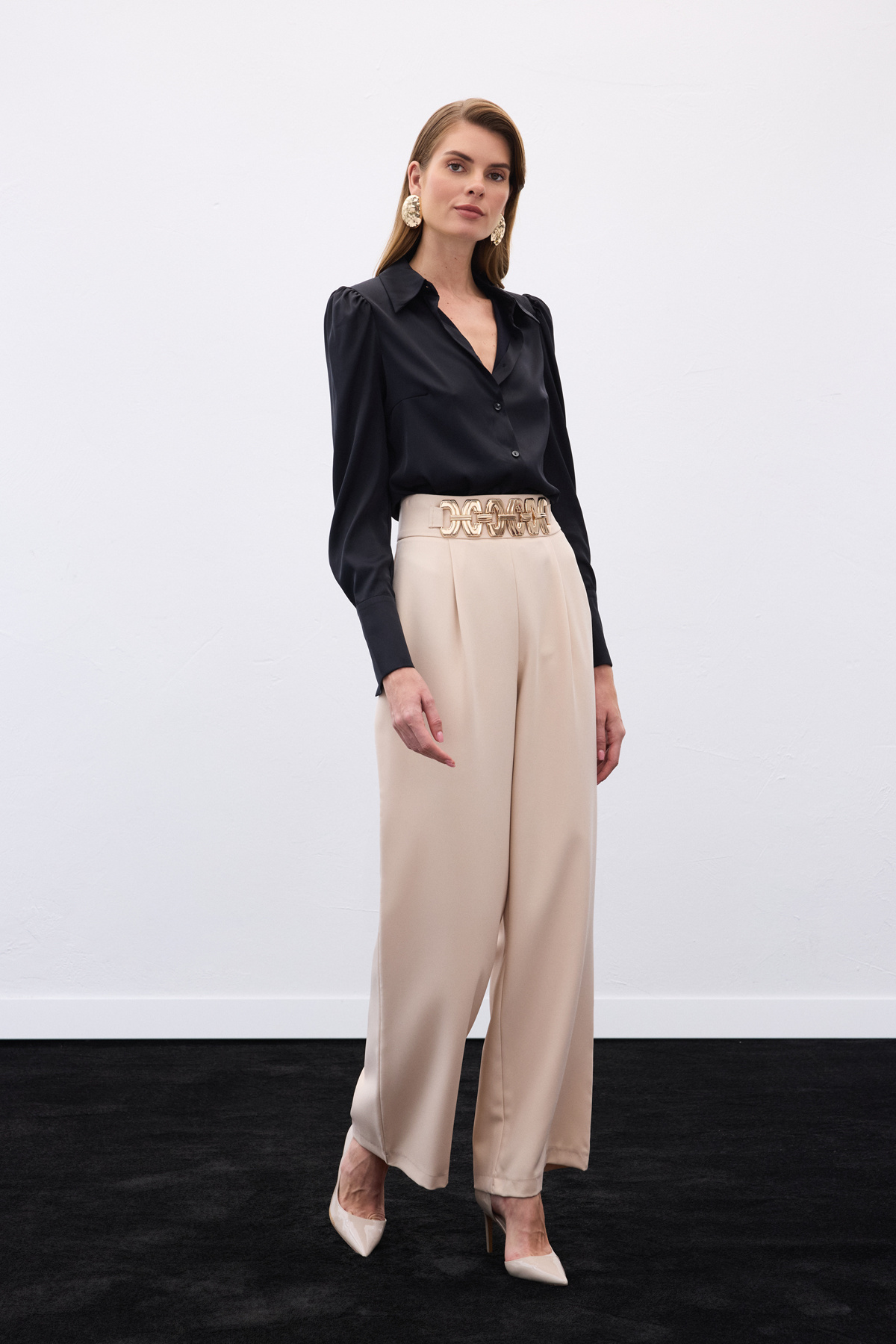 Kemerli Salaş Pantolon - Bej