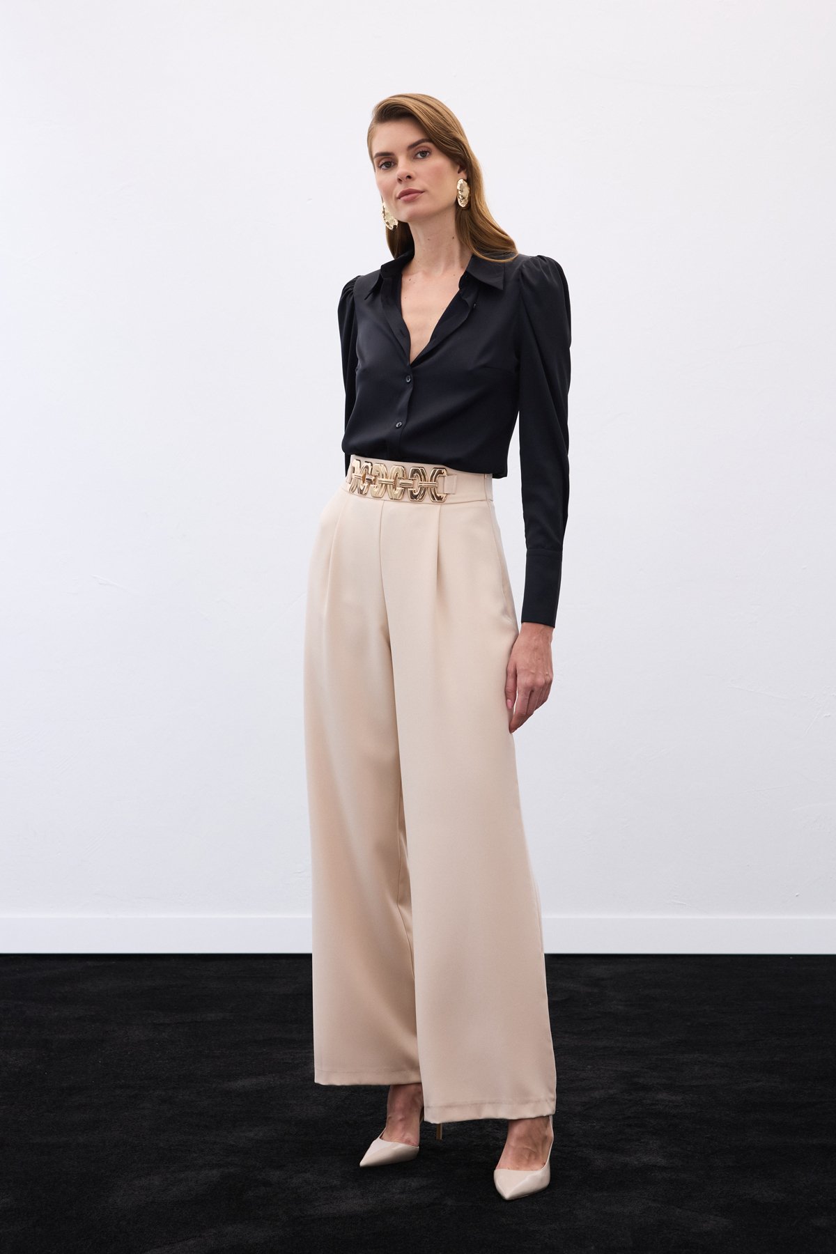 Kemerli Salaş Pantolon - Bej