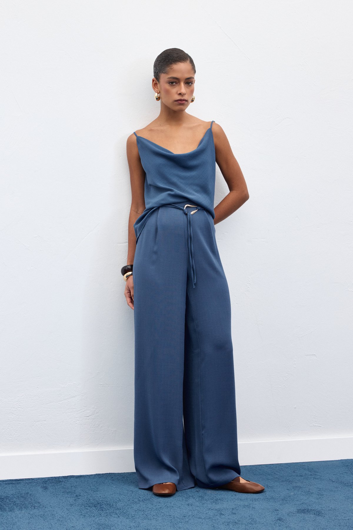 Kemerli Salaş Pantolon - İndigo