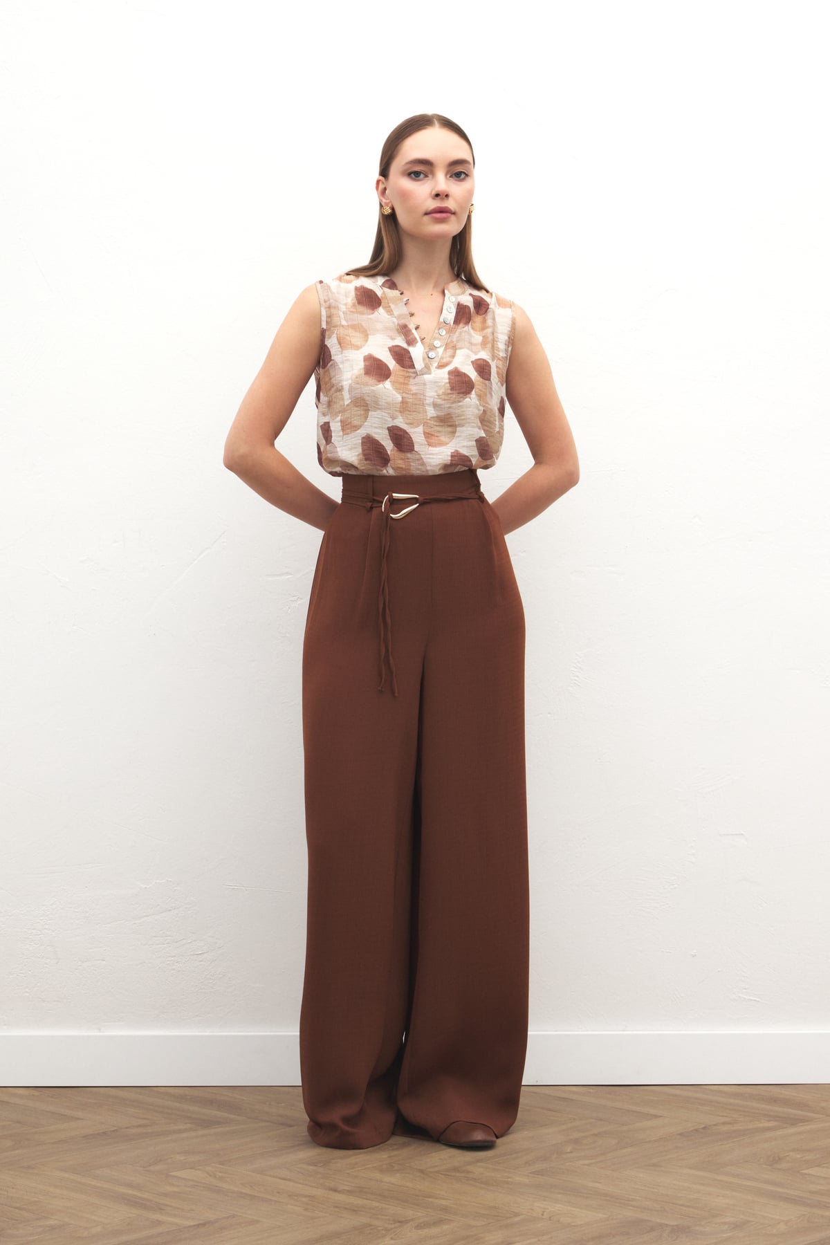 Belted Casual Trousers - Brown