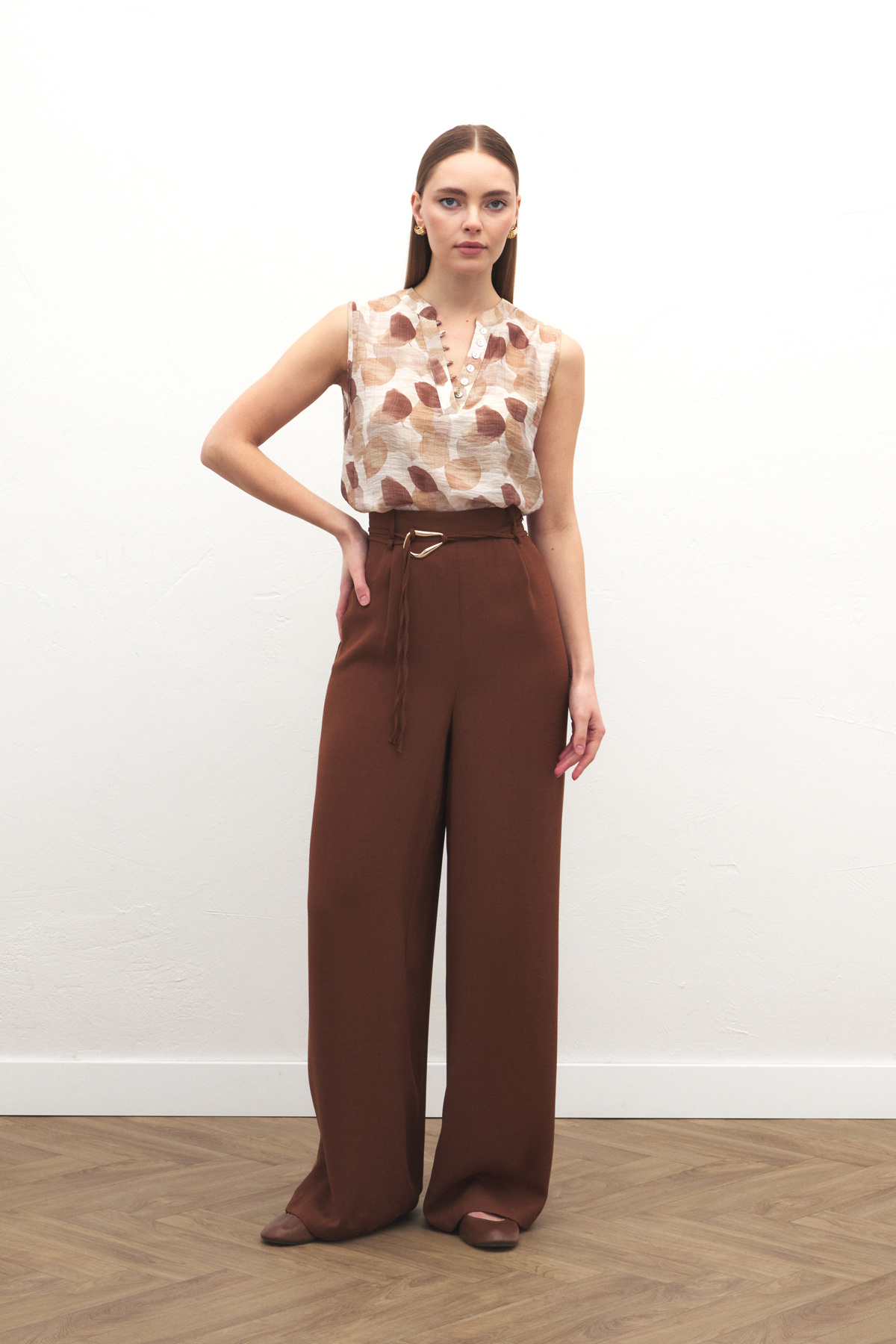 Belted Casual Trousers - Brown