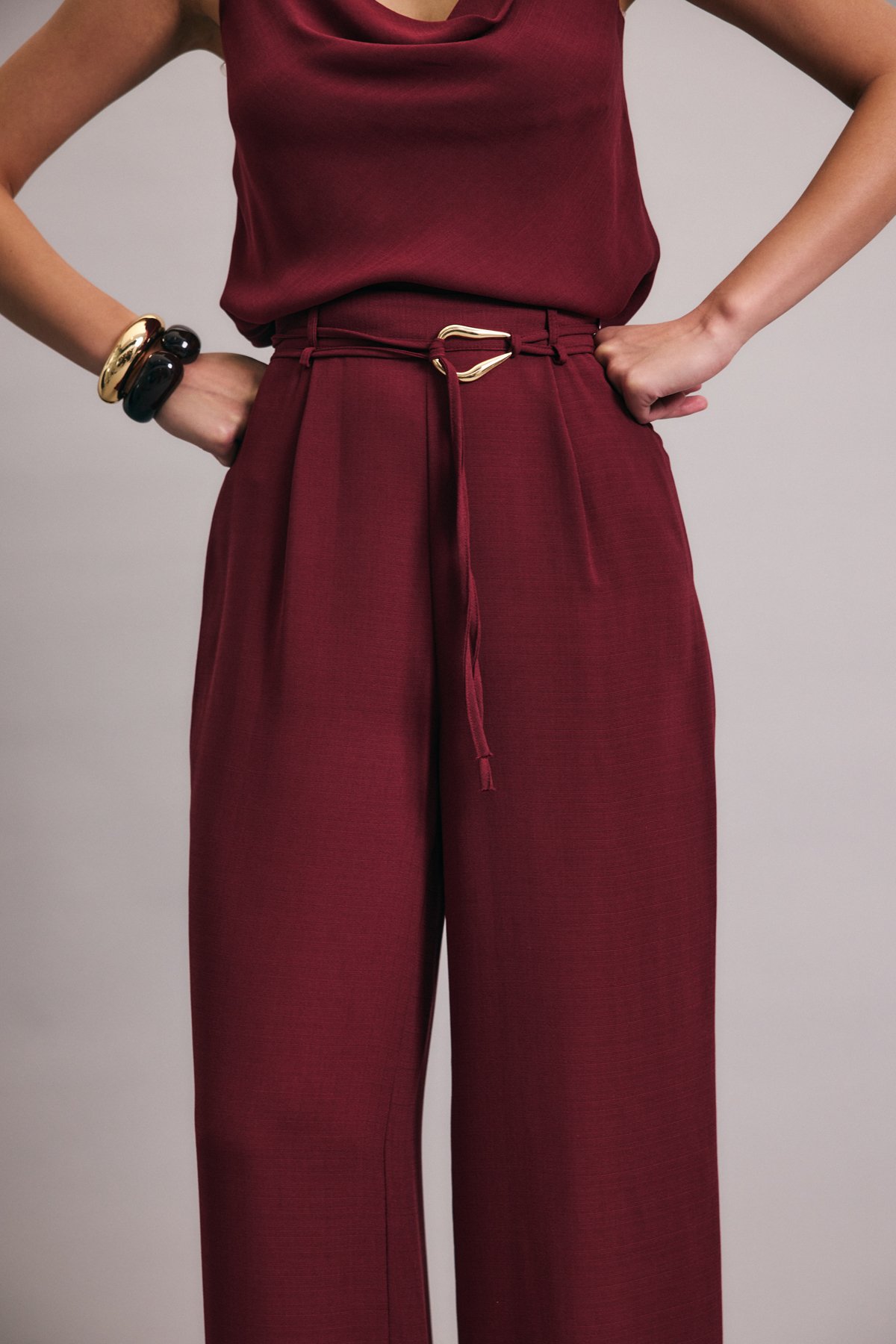 Kemerli Salaş Pantolon - Mürdüm