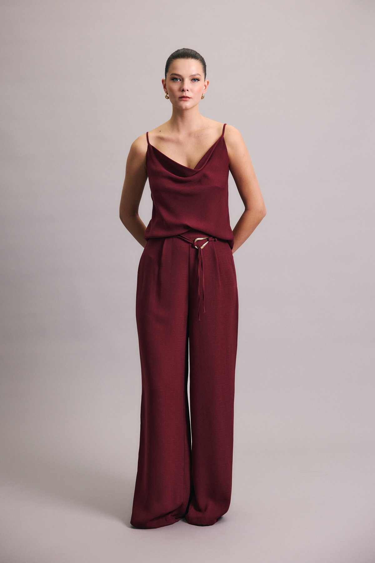 Kemerli Salaş Pantolon - Mürdüm