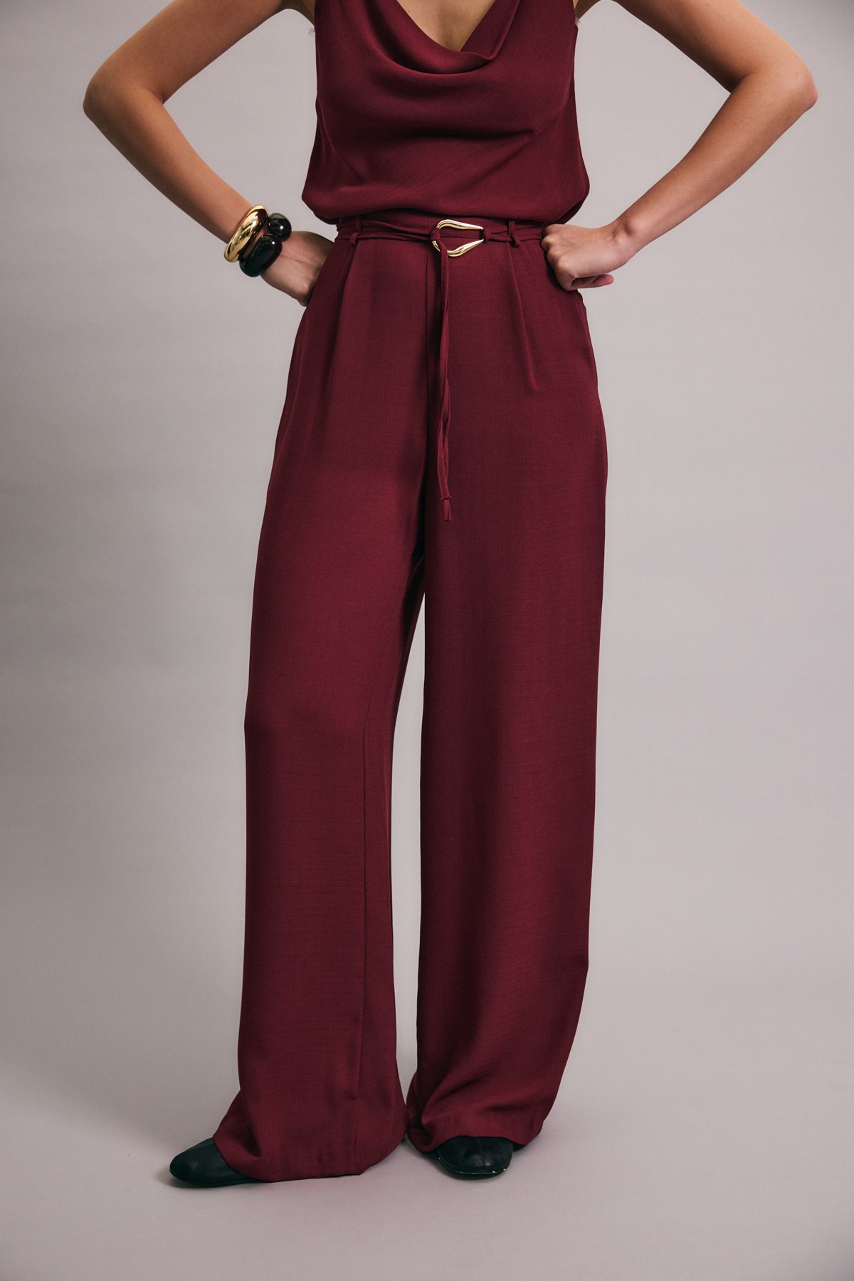 Kemerli Salaş Pantolon - Mürdüm