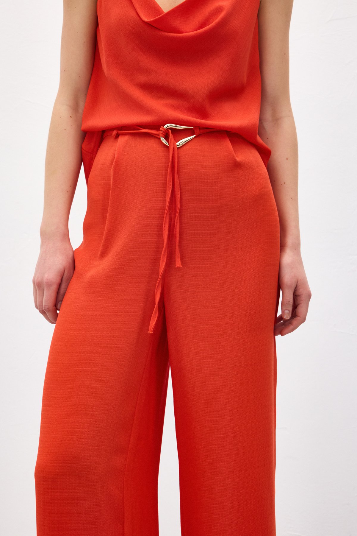 Kemerli Salaş Pantolon - Oranj