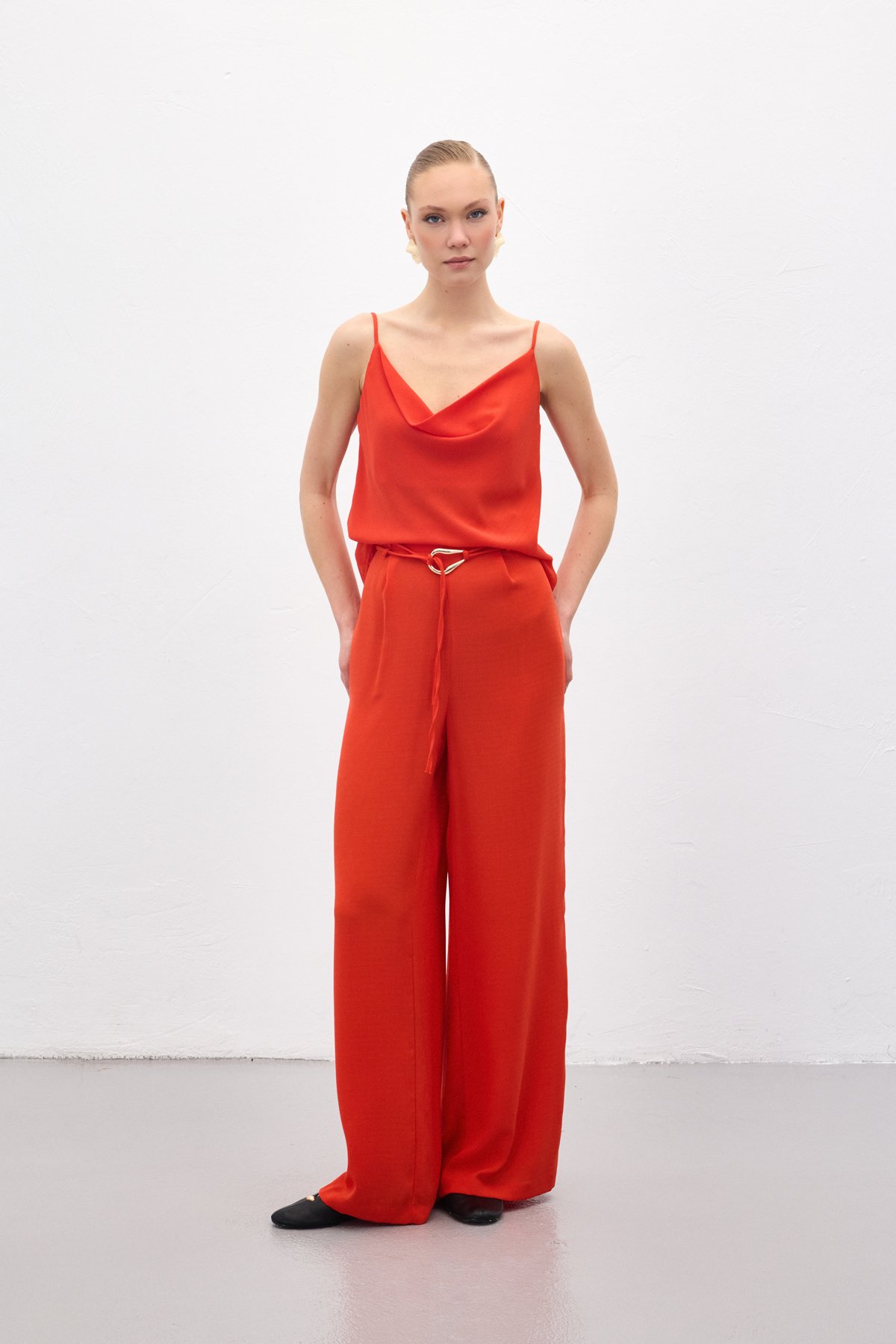 Kemerli Salaş Pantolon - Oranj