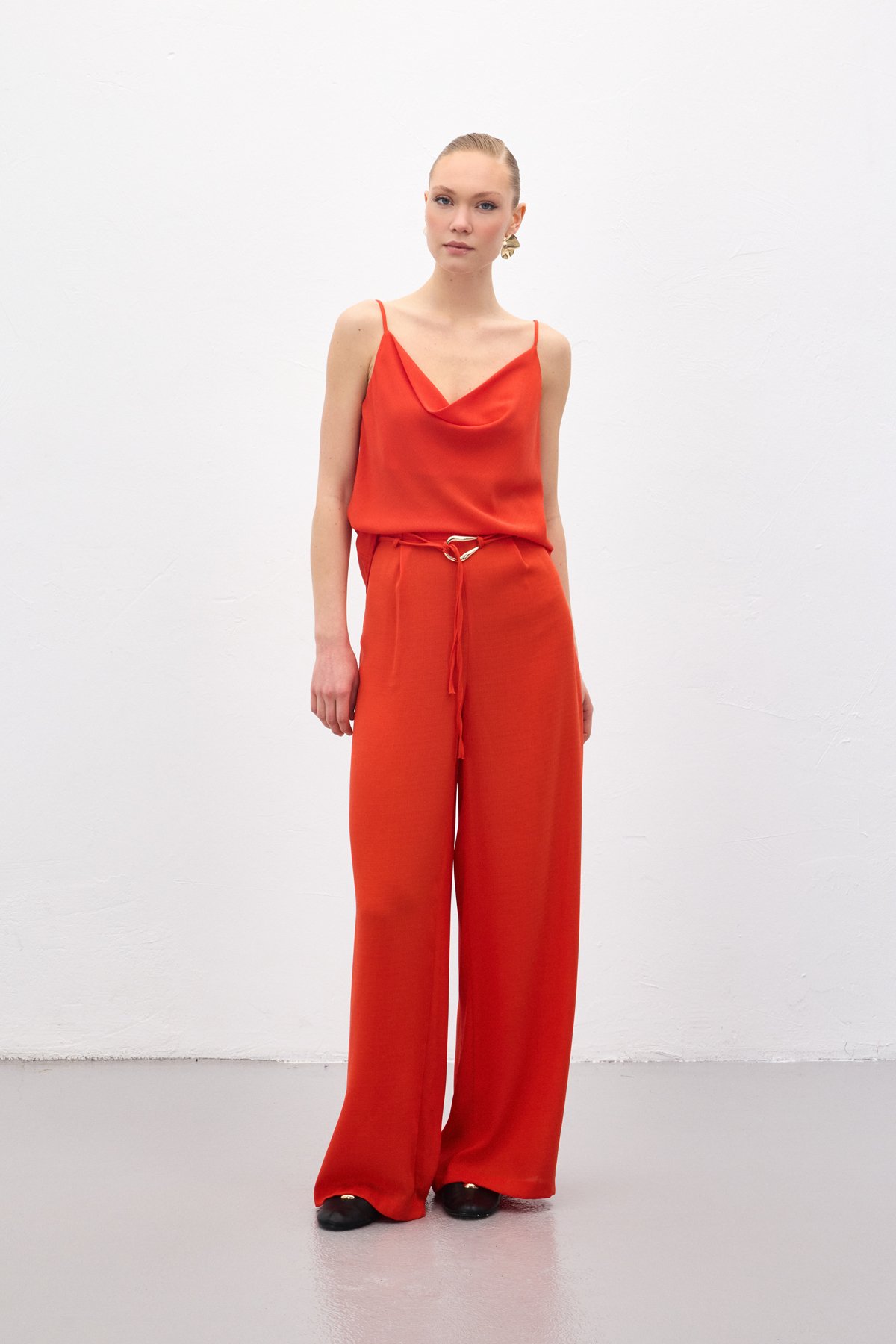 Kemerli Salaş Pantolon - Oranj