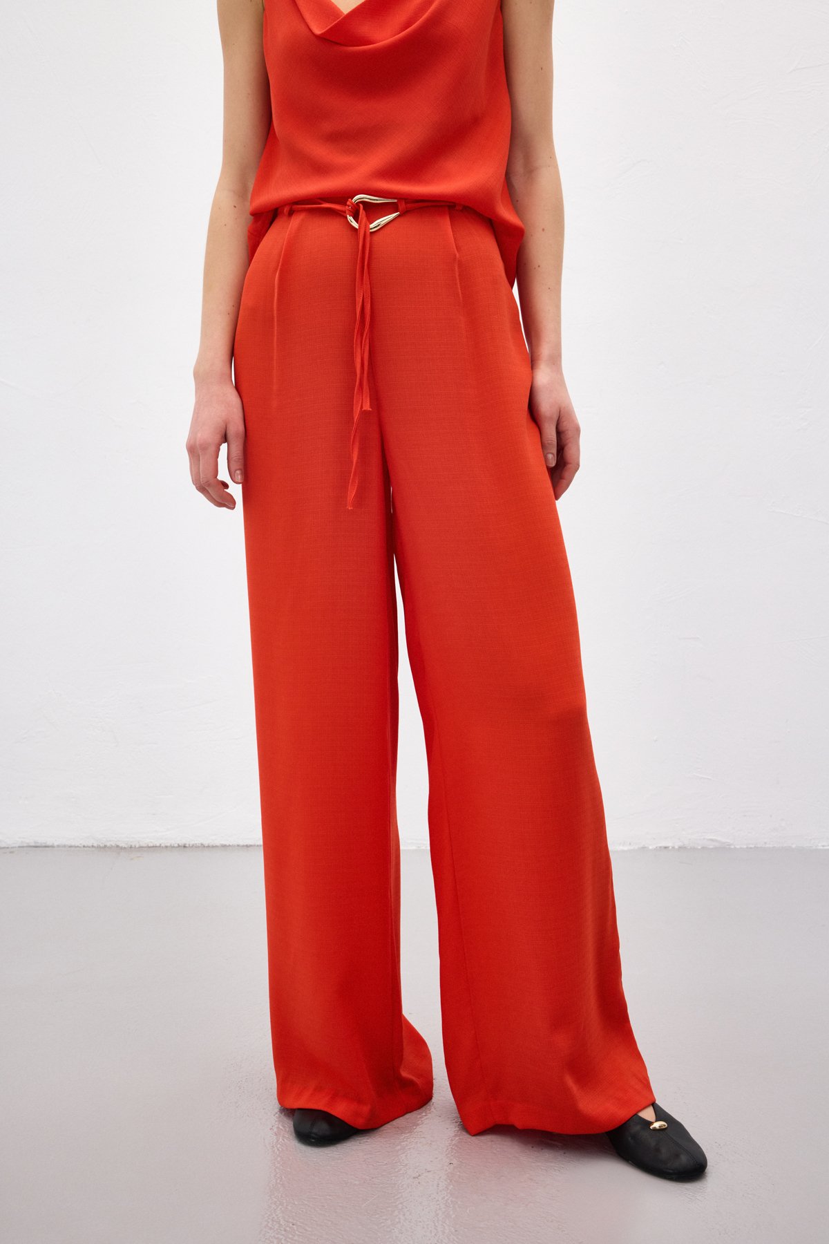 Kemerli Salaş Pantolon - Oranj