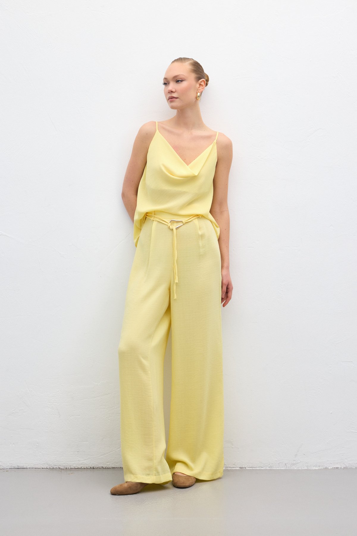 Kemerli Salaş Pantolon - Sarı