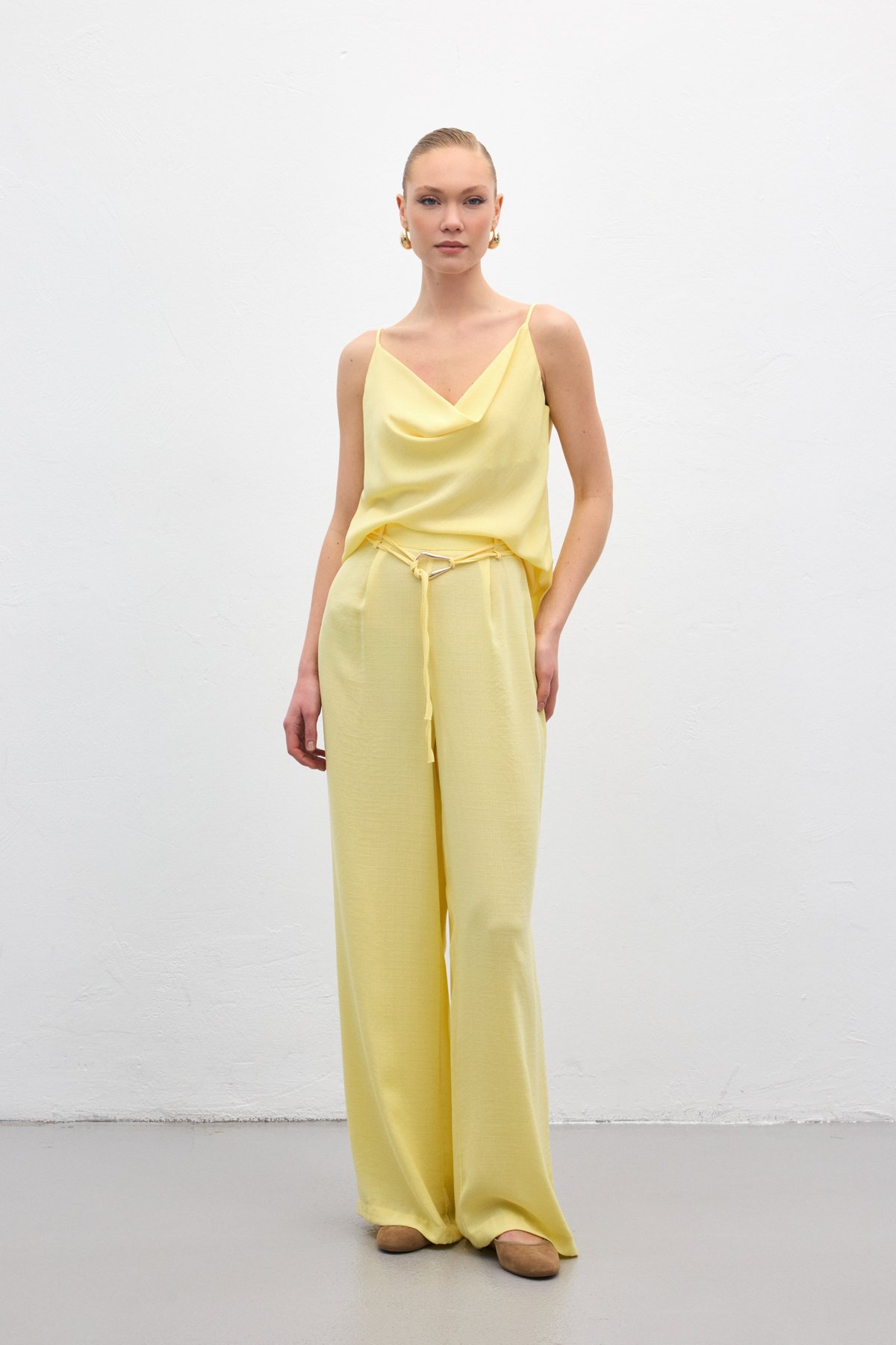 Kemerli Salaş Pantolon - Sarı