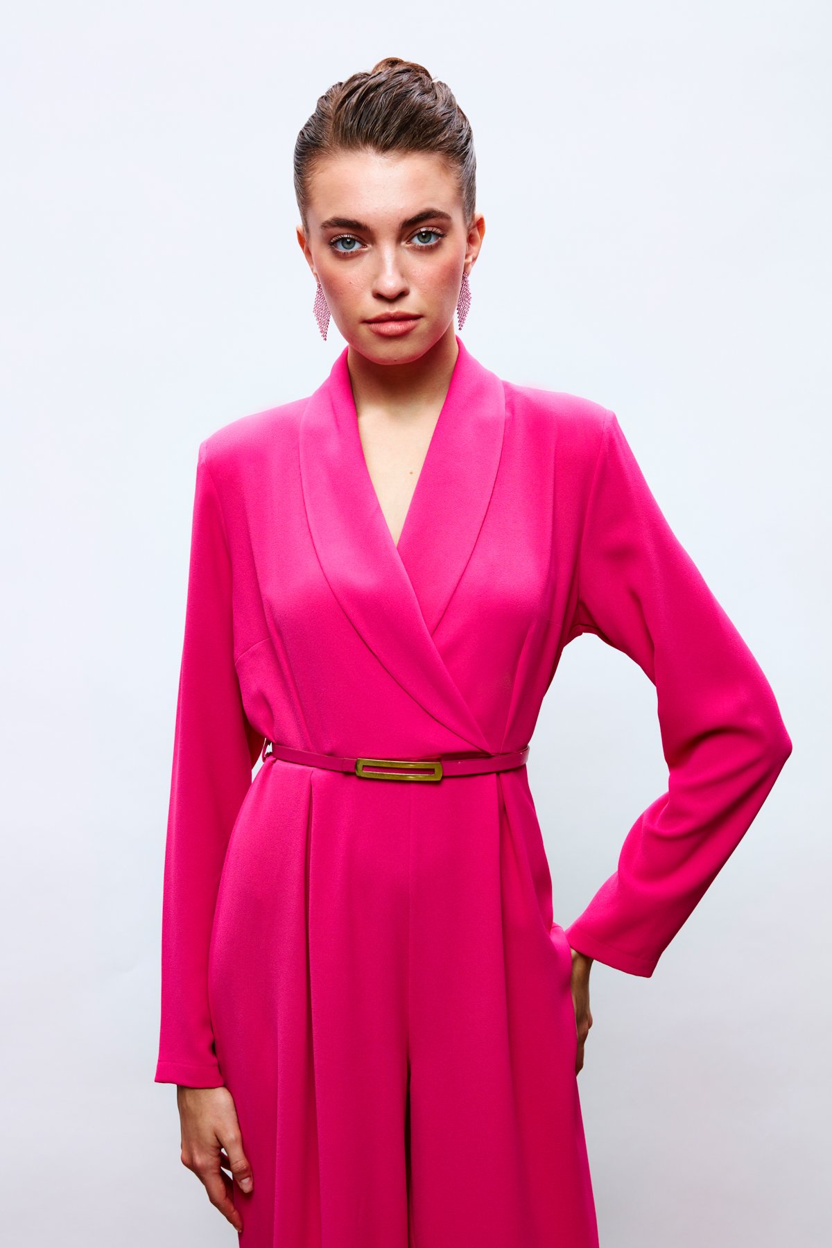 Belted Loose Rompers - FuchsIa