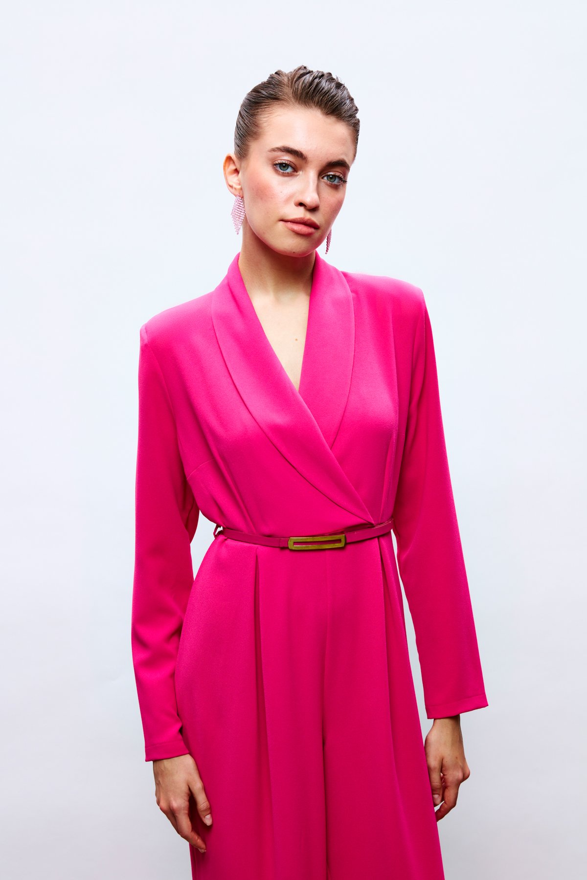 Belted Loose Rompers - FuchsIa