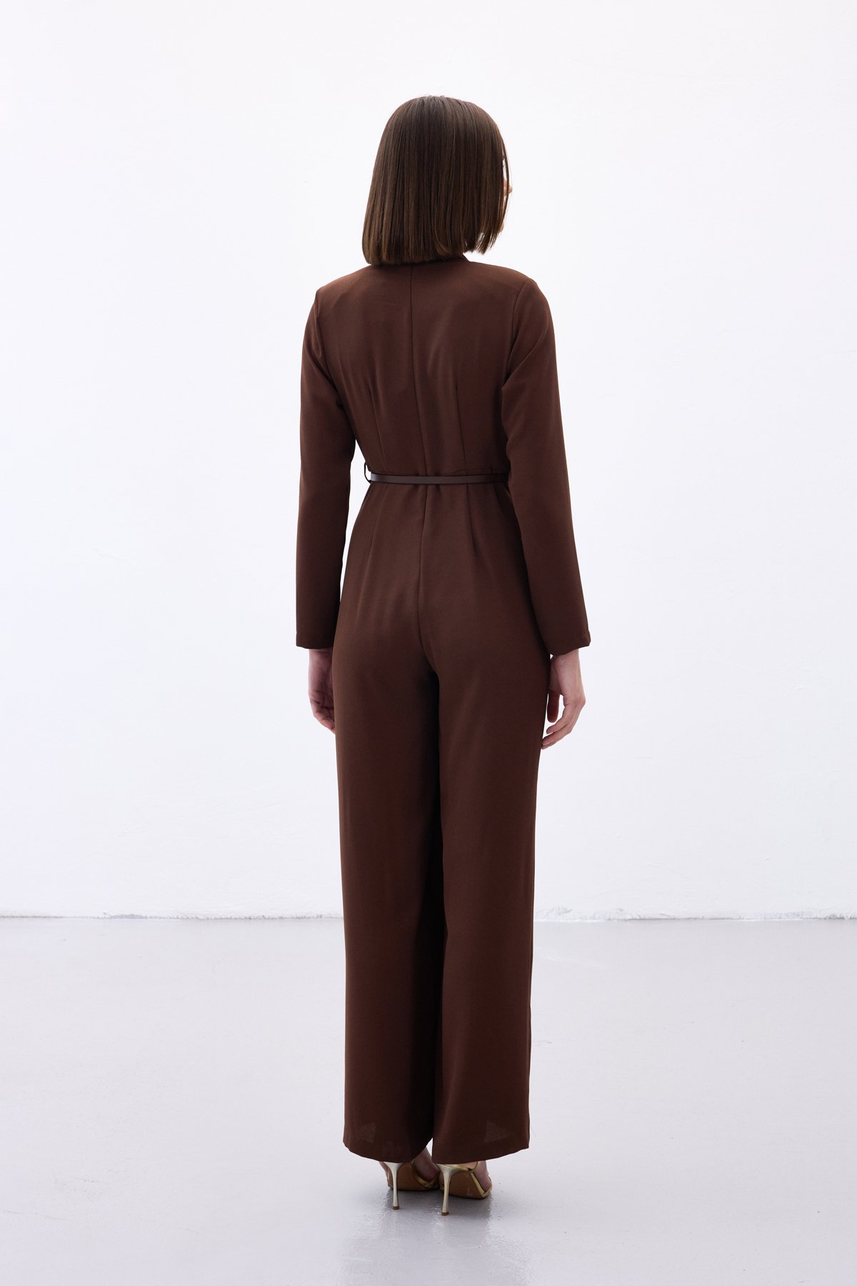 Belted Loose Rompers - Brown