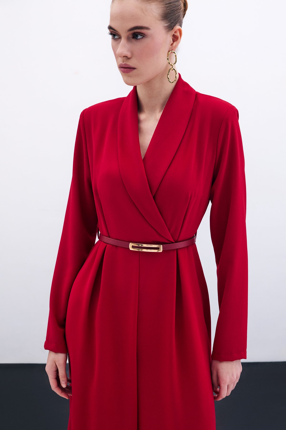 Belted Loose Rompers - Red