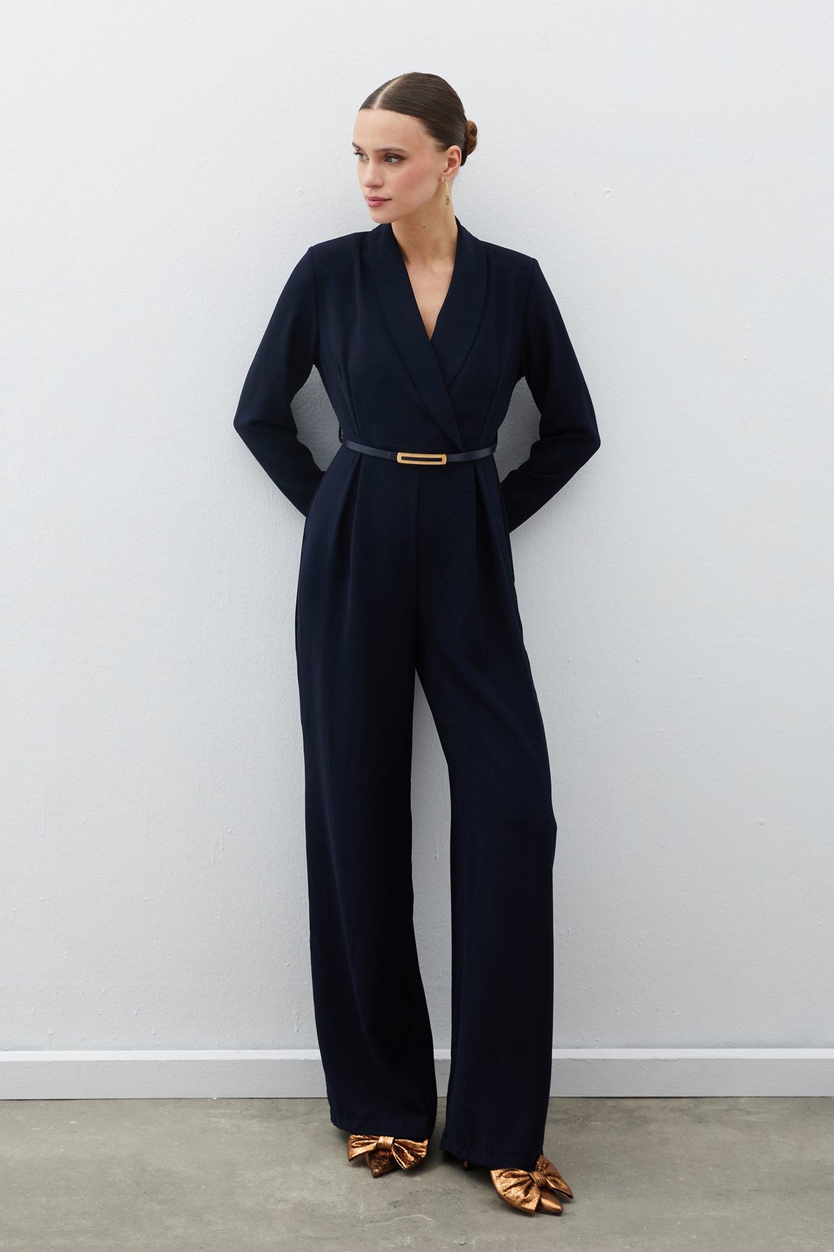 Belted Loose Rompers - BLUE