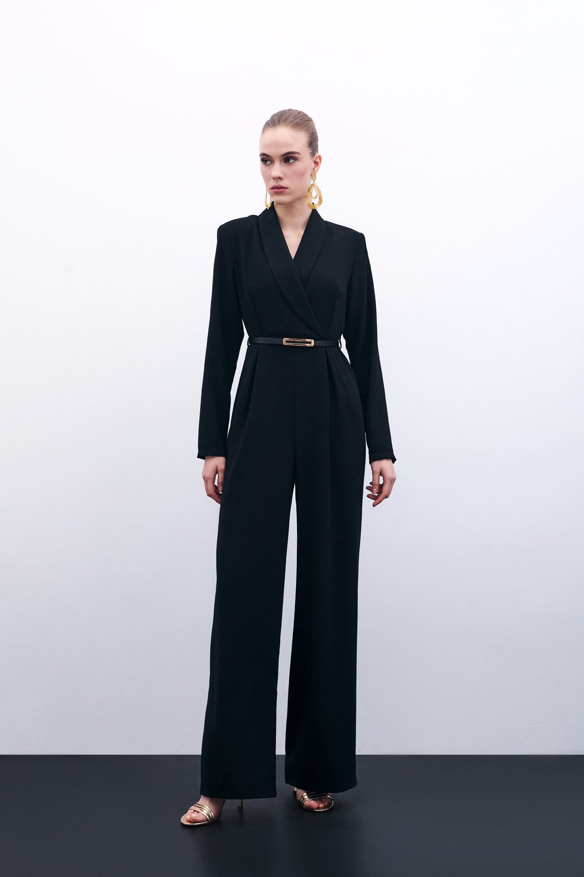 Belted Loose Rompers - Black