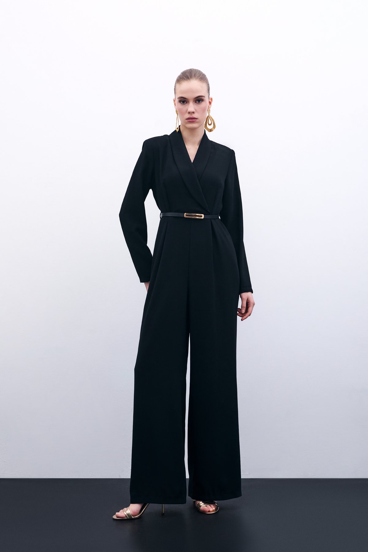 Belted Loose Rompers - Black