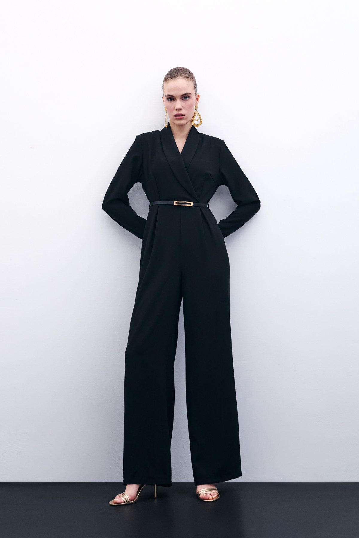 Belted Loose Rompers - Black