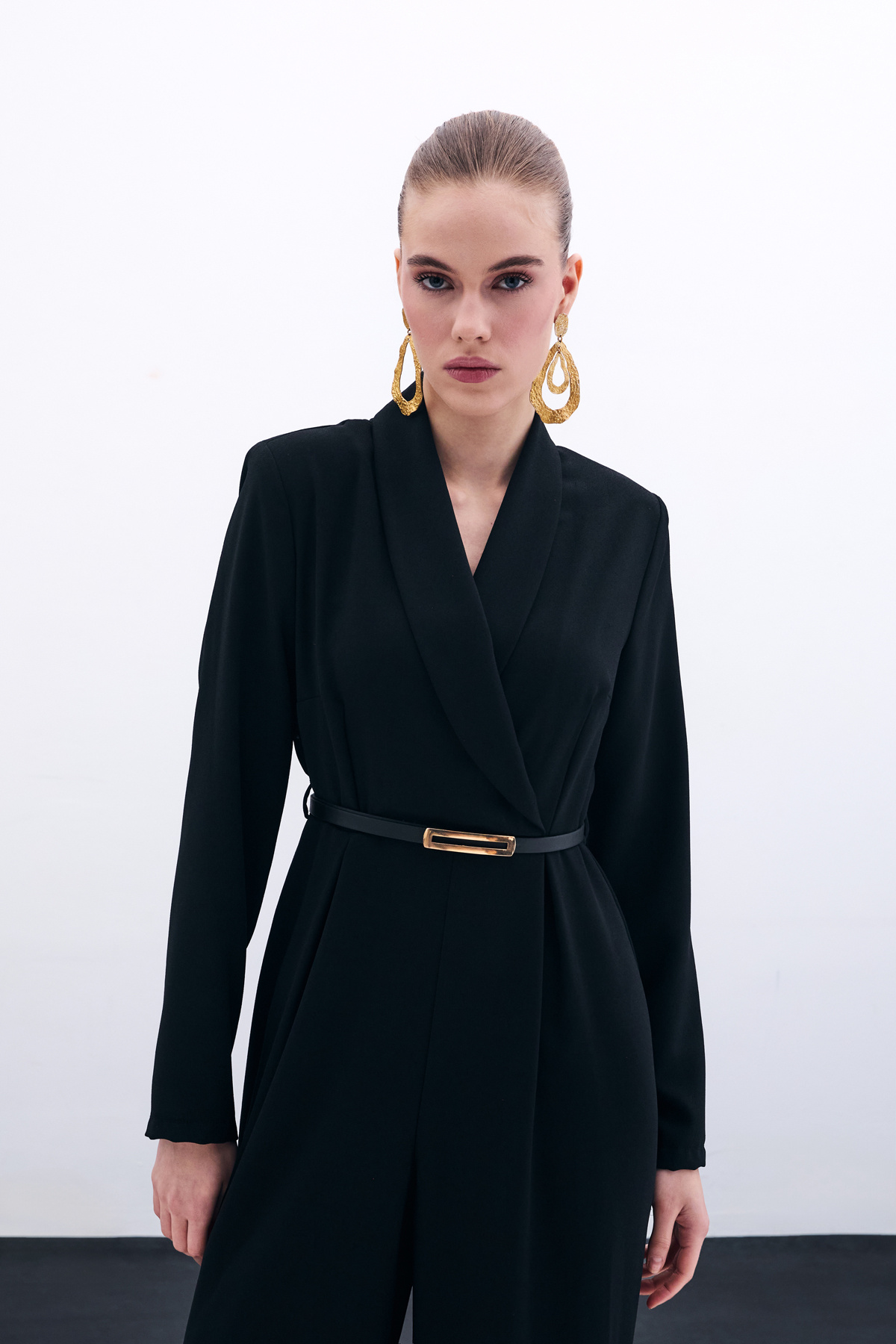 Belted Loose Rompers - Black