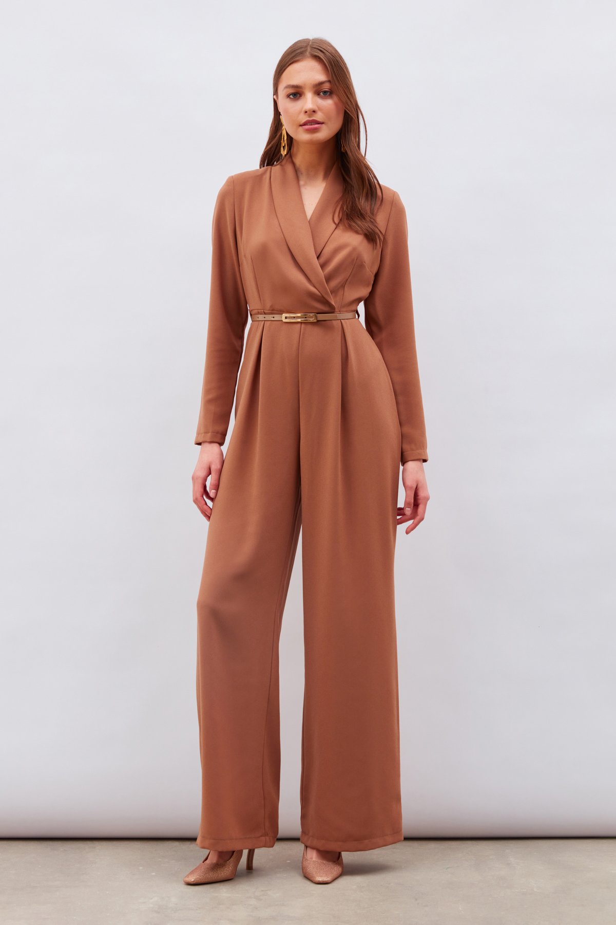 Belted Loose Rompers - MINK