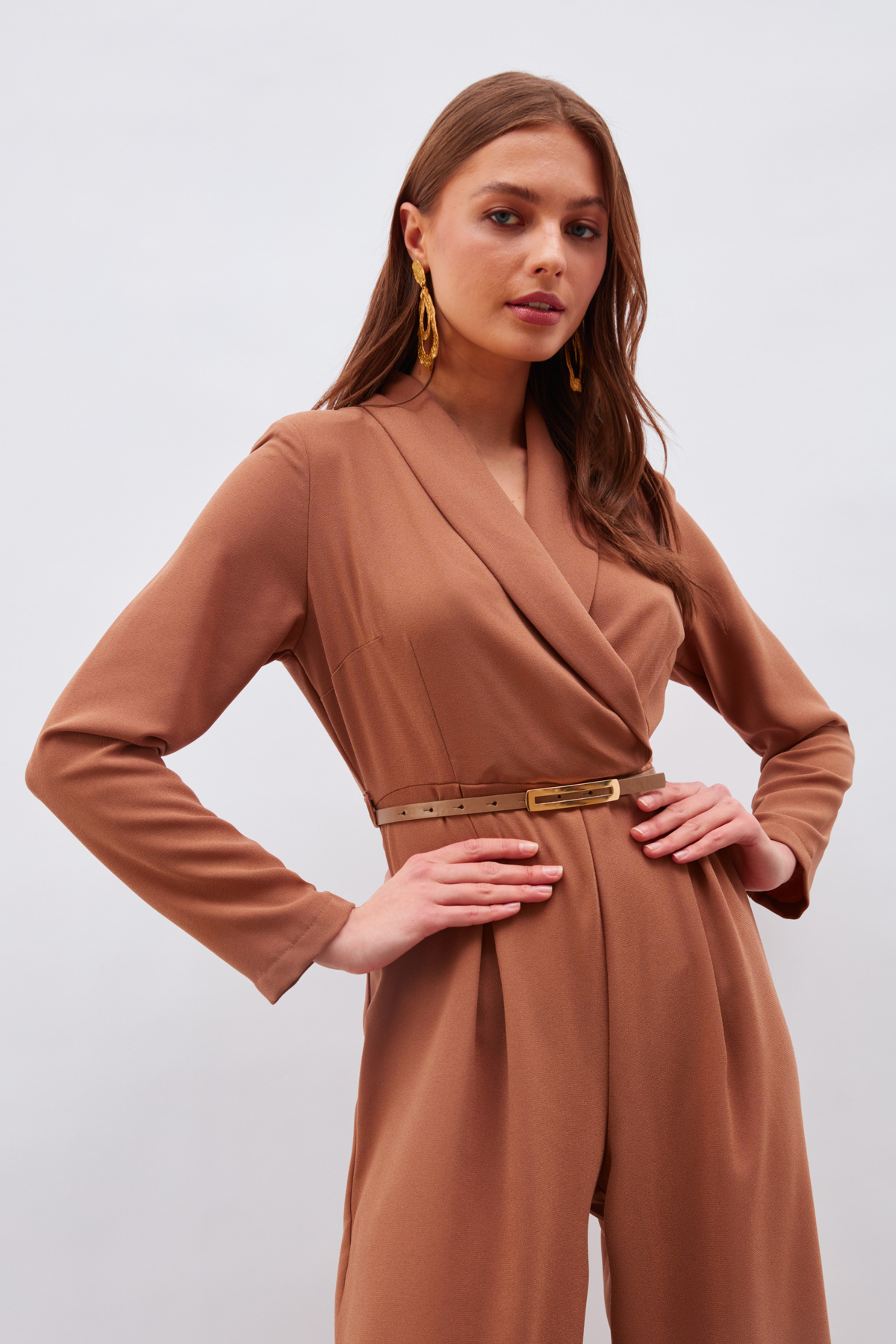 Belted Loose Rompers - MINK