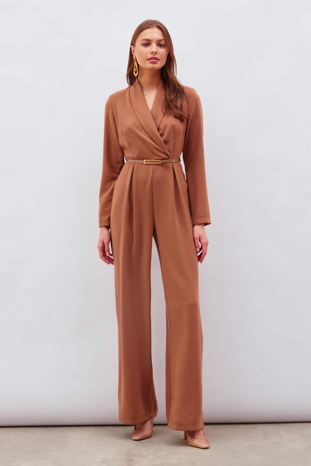Belted Loose Rompers - MINK
