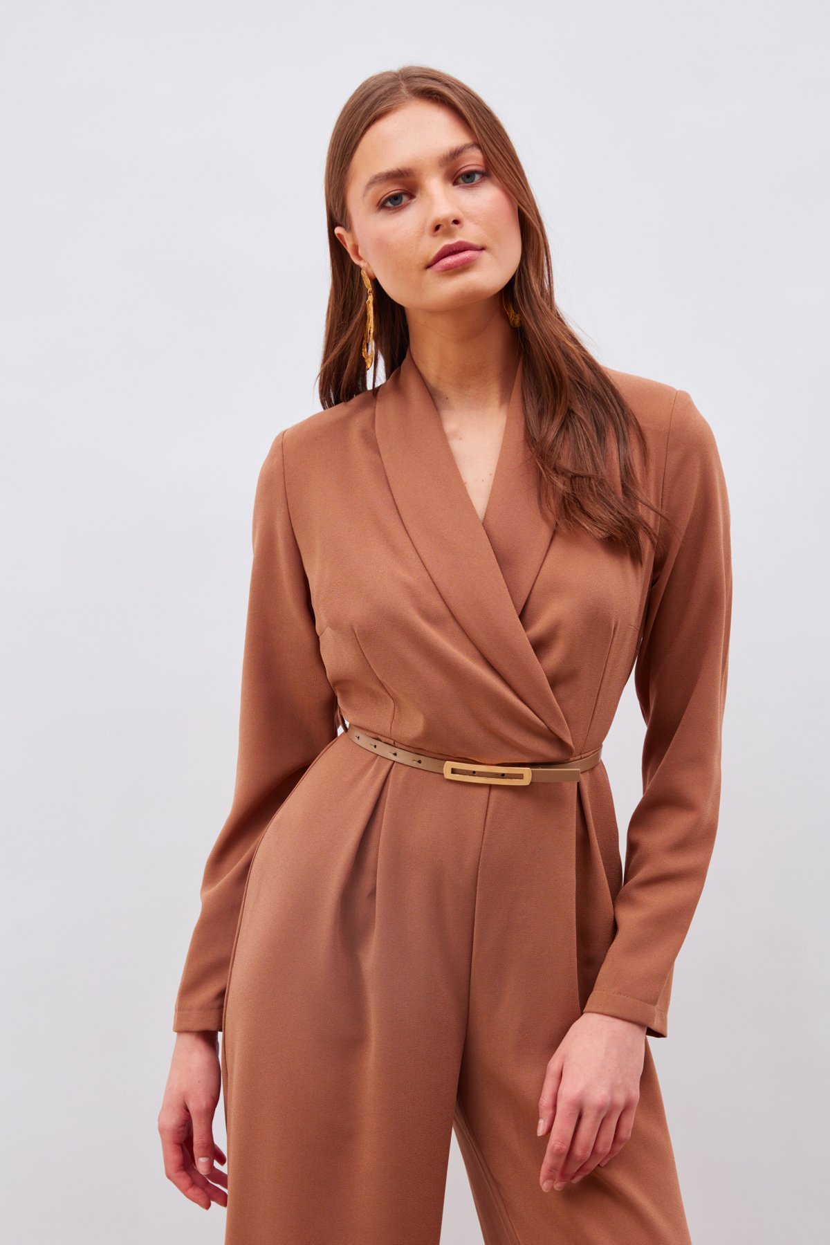 Belted Loose Rompers - MINK