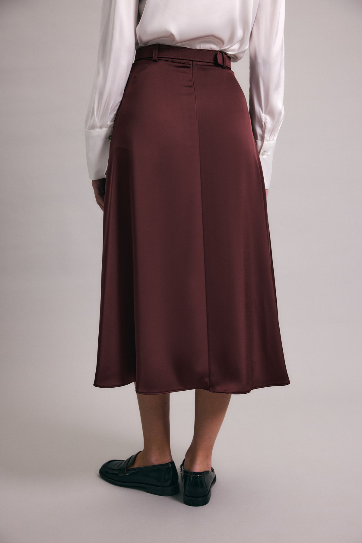 Kemerli Saten Etek - Bordo