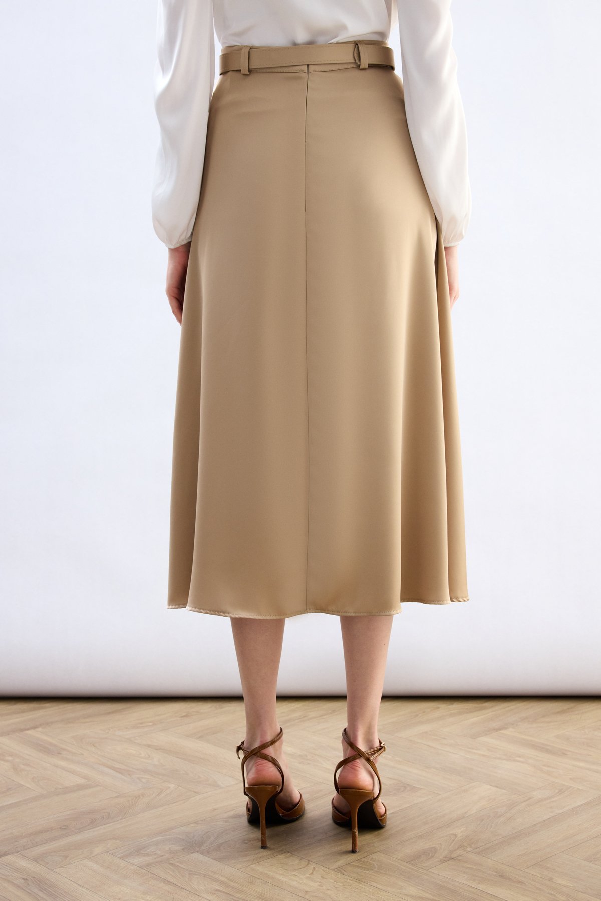 Kemerli Saten Etek - Camel