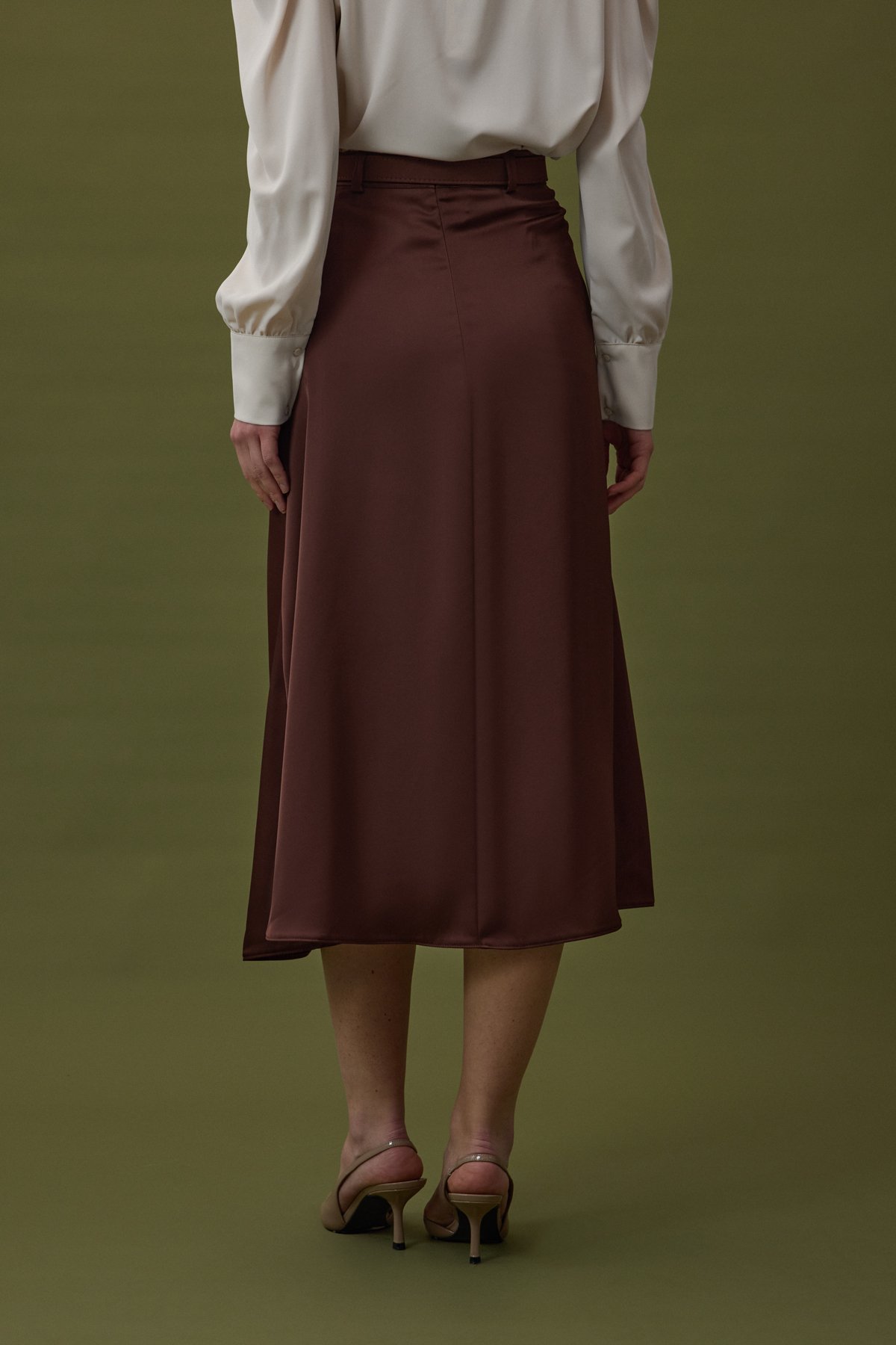 Kemerli Saten Etek - Kahve