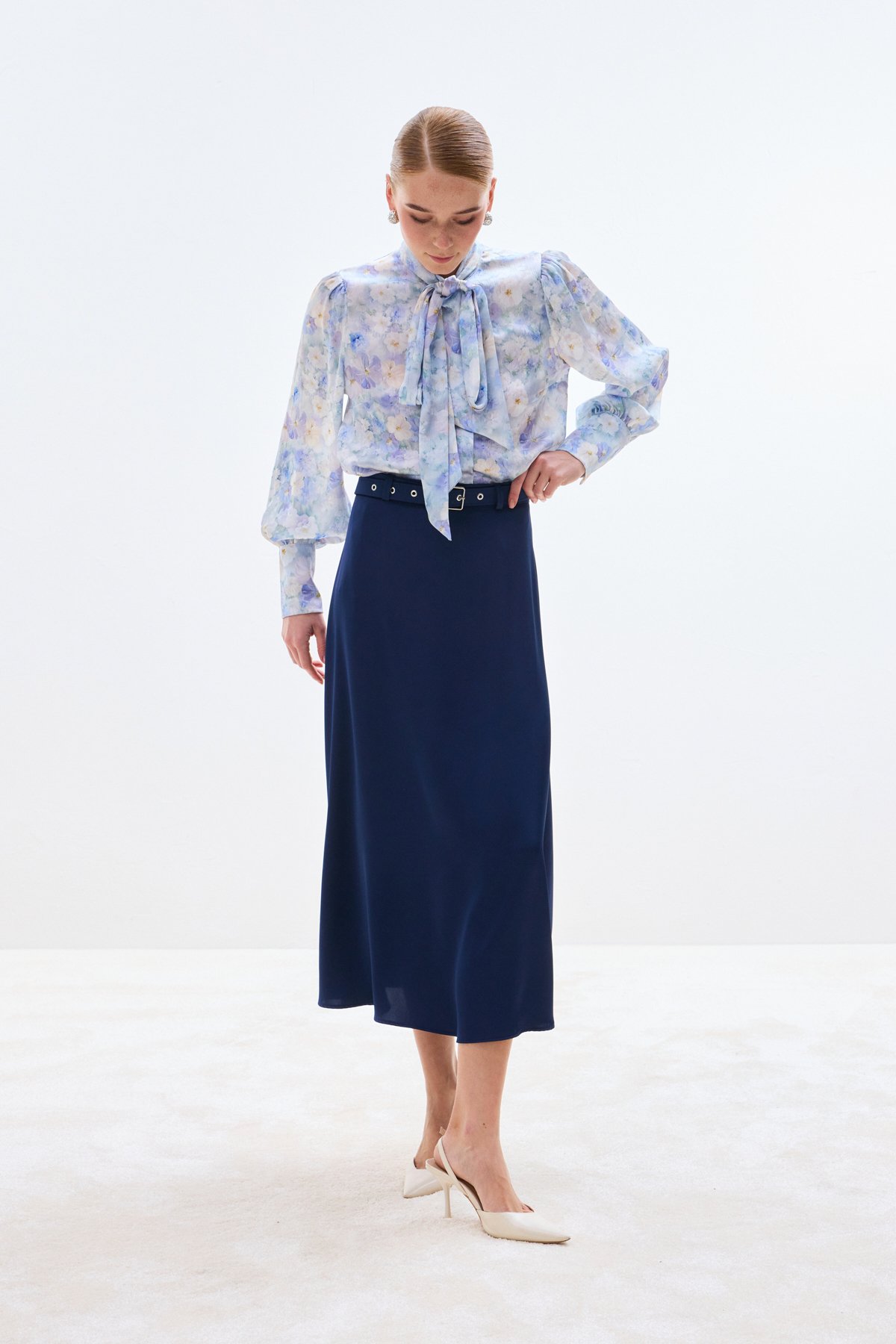 Kemerli Saten Etek - Lacivert