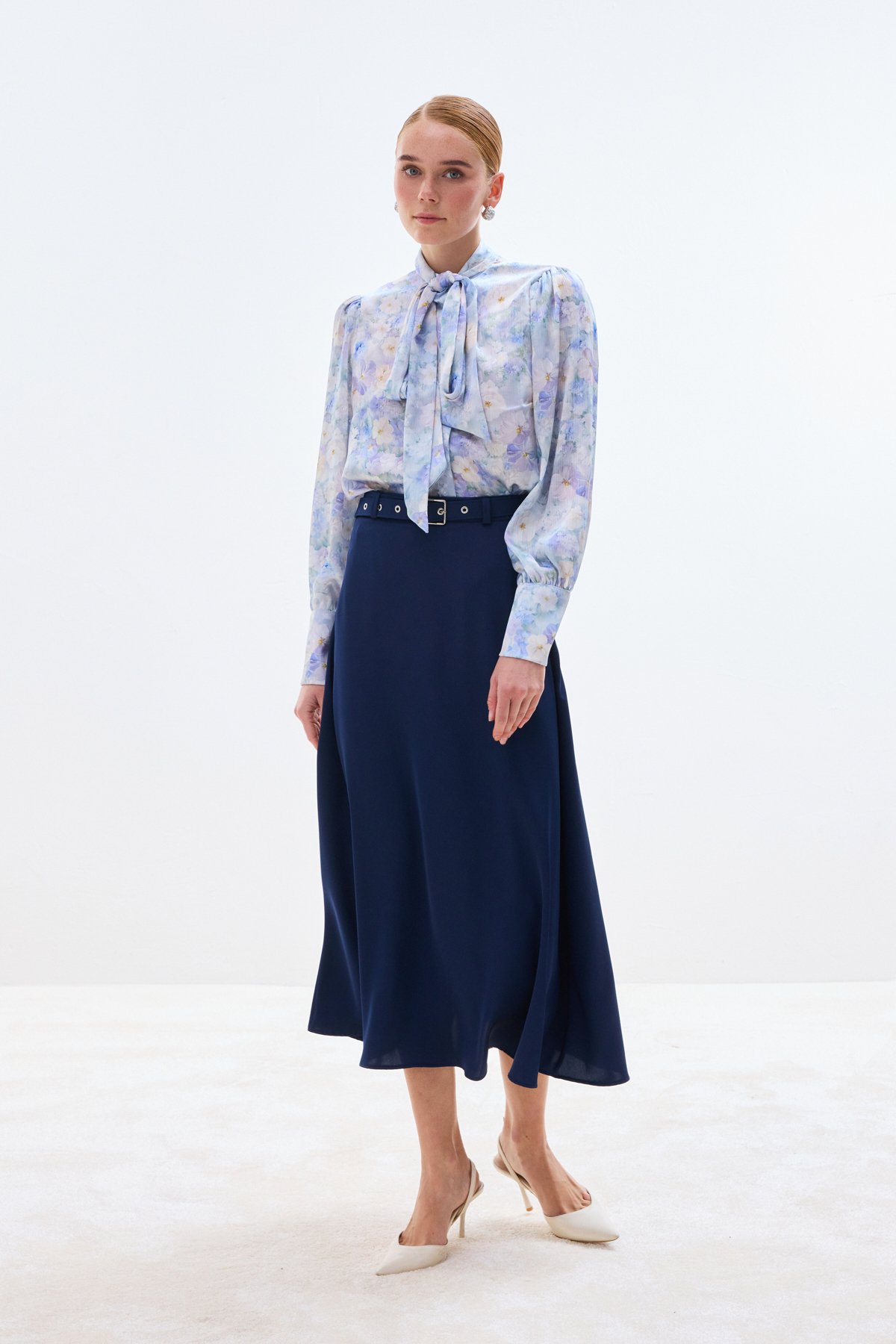 Kemerli Saten Etek - Lacivert