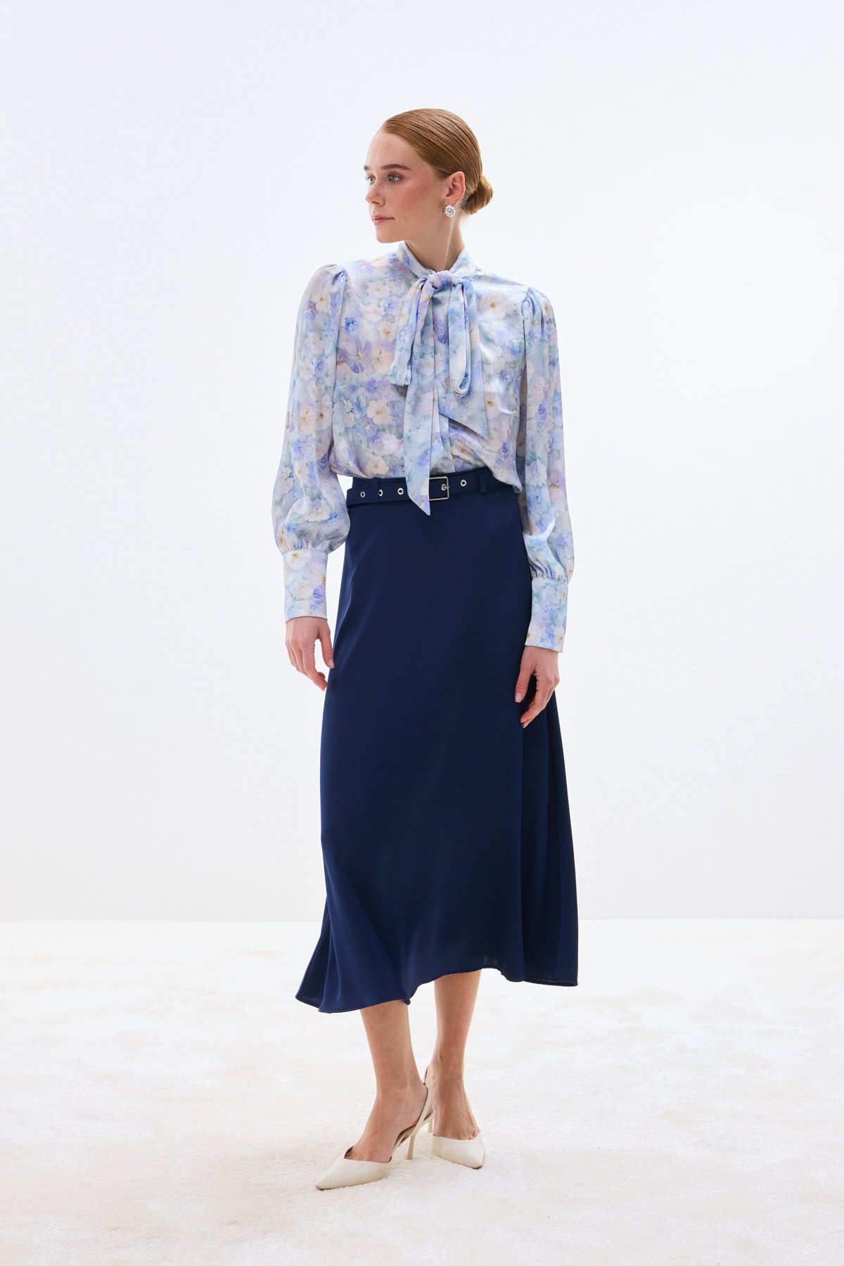 Kemerli Saten Etek - Lacivert