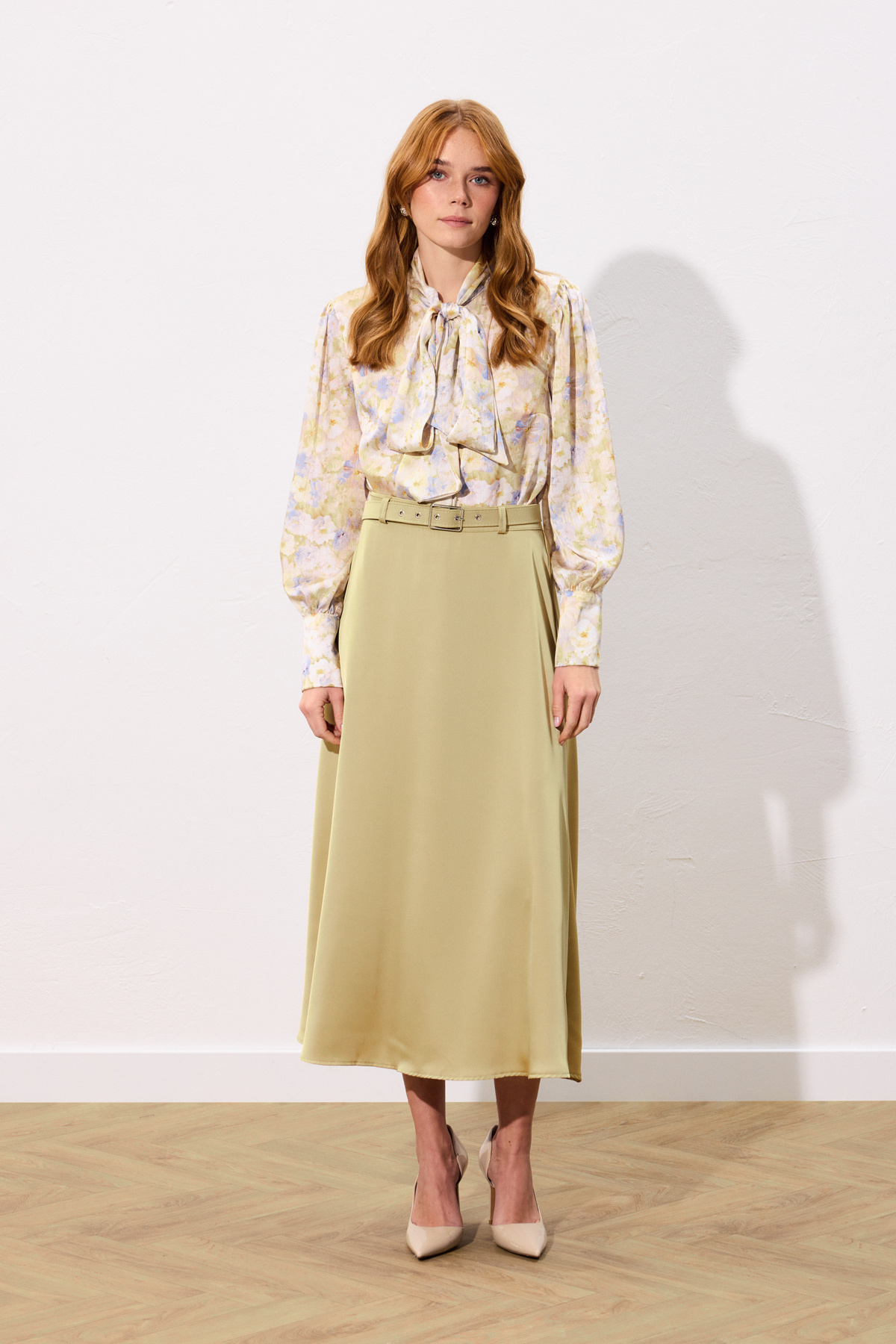 Kemerli Saten Etek - Olive