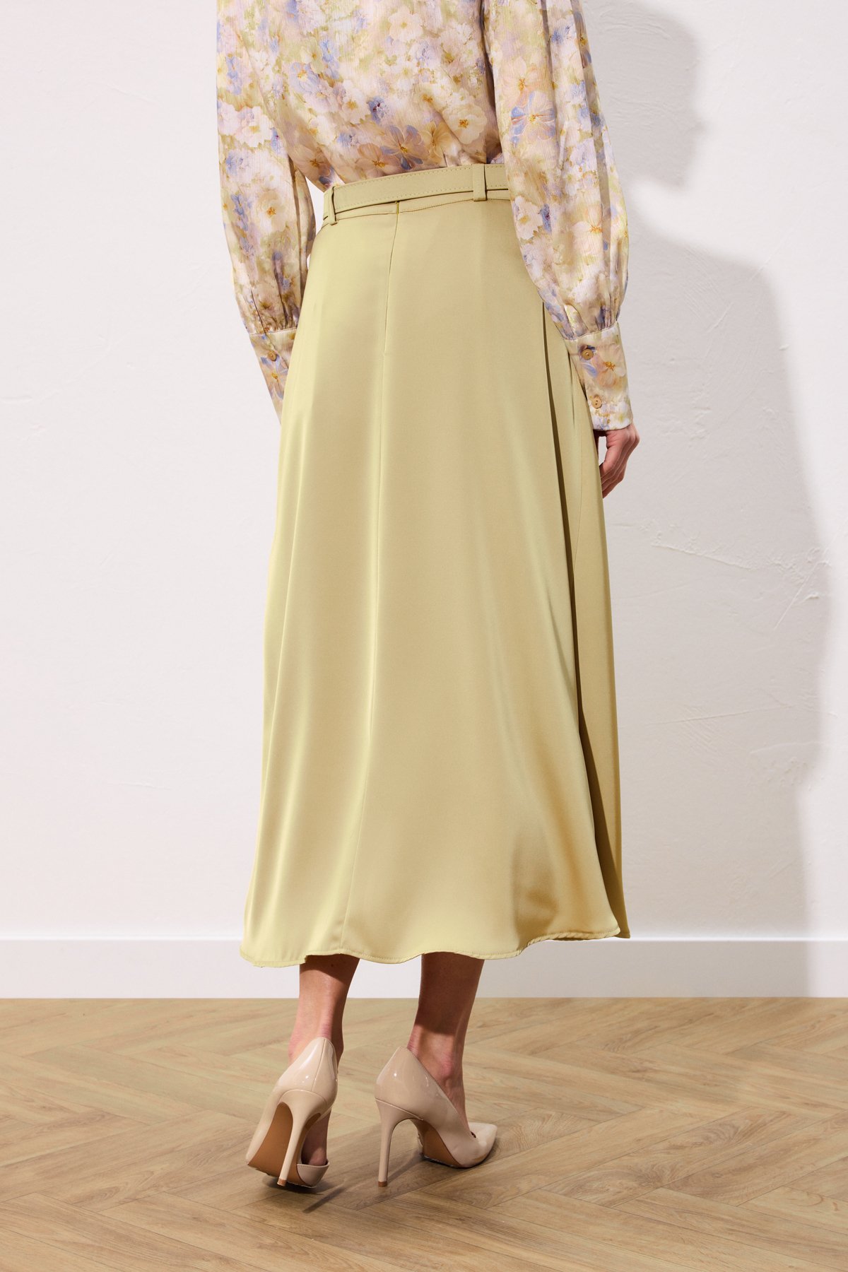 Kemerli Saten Etek - Olive