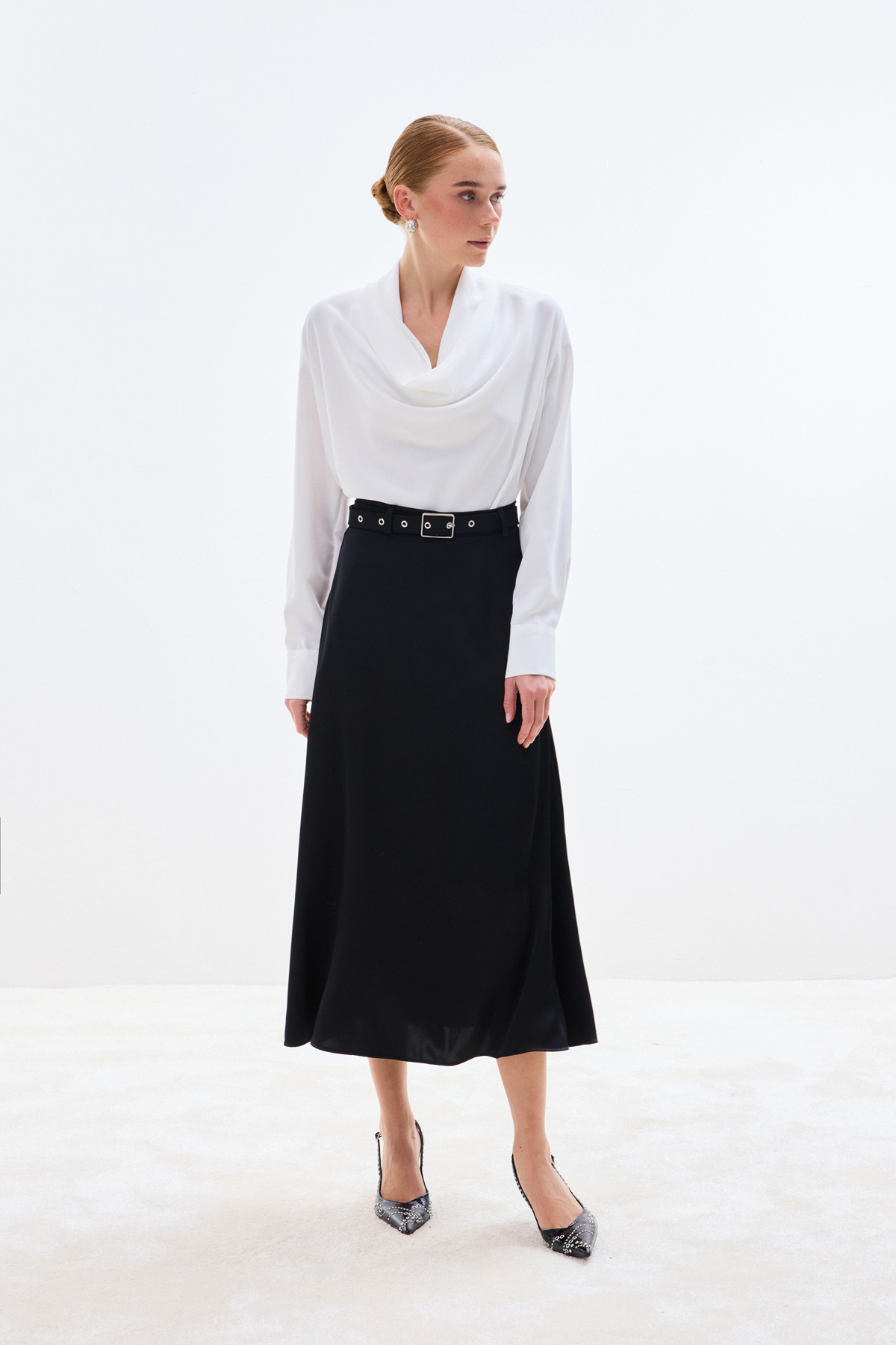 Kemerli Saten Etek - Siyah