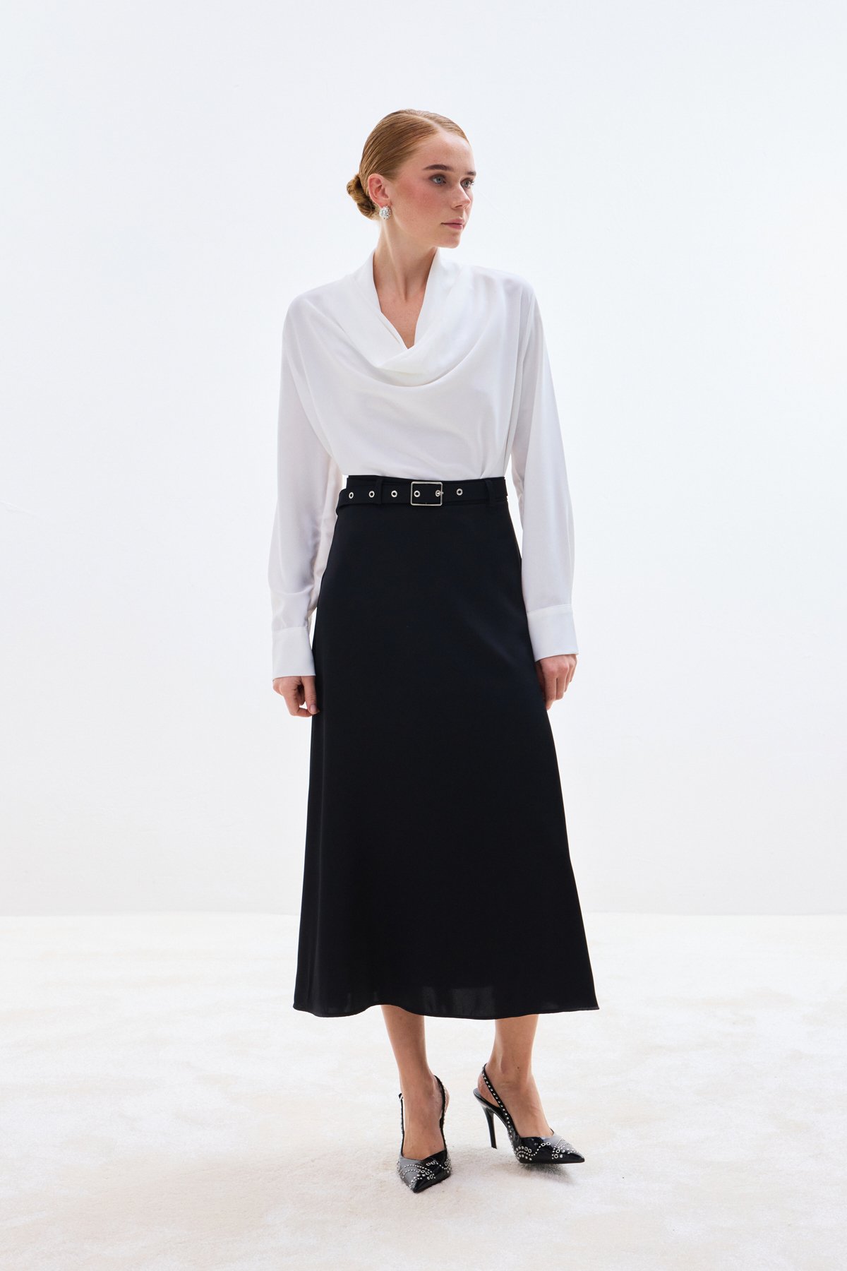 Kemerli Saten Etek - Siyah