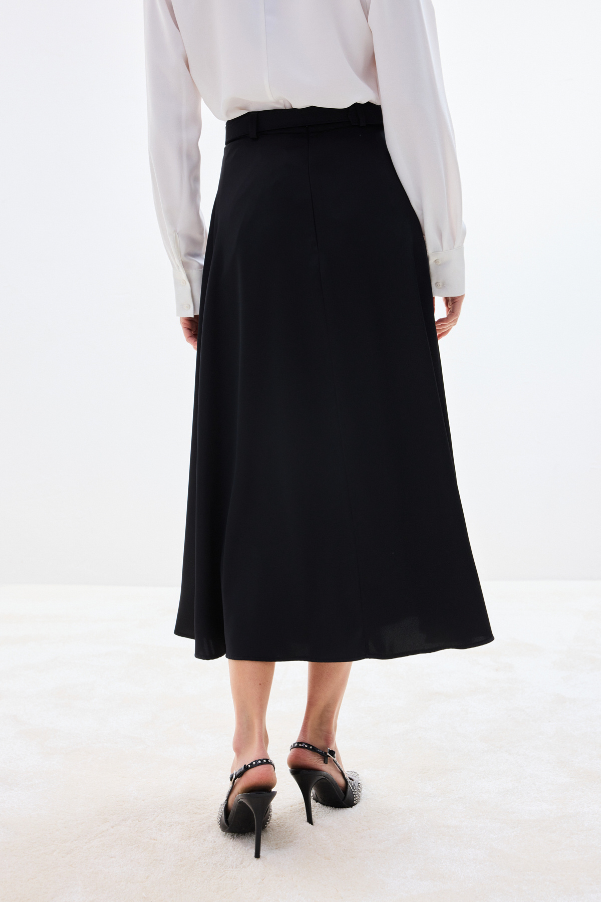 Kemerli Saten Etek - Siyah